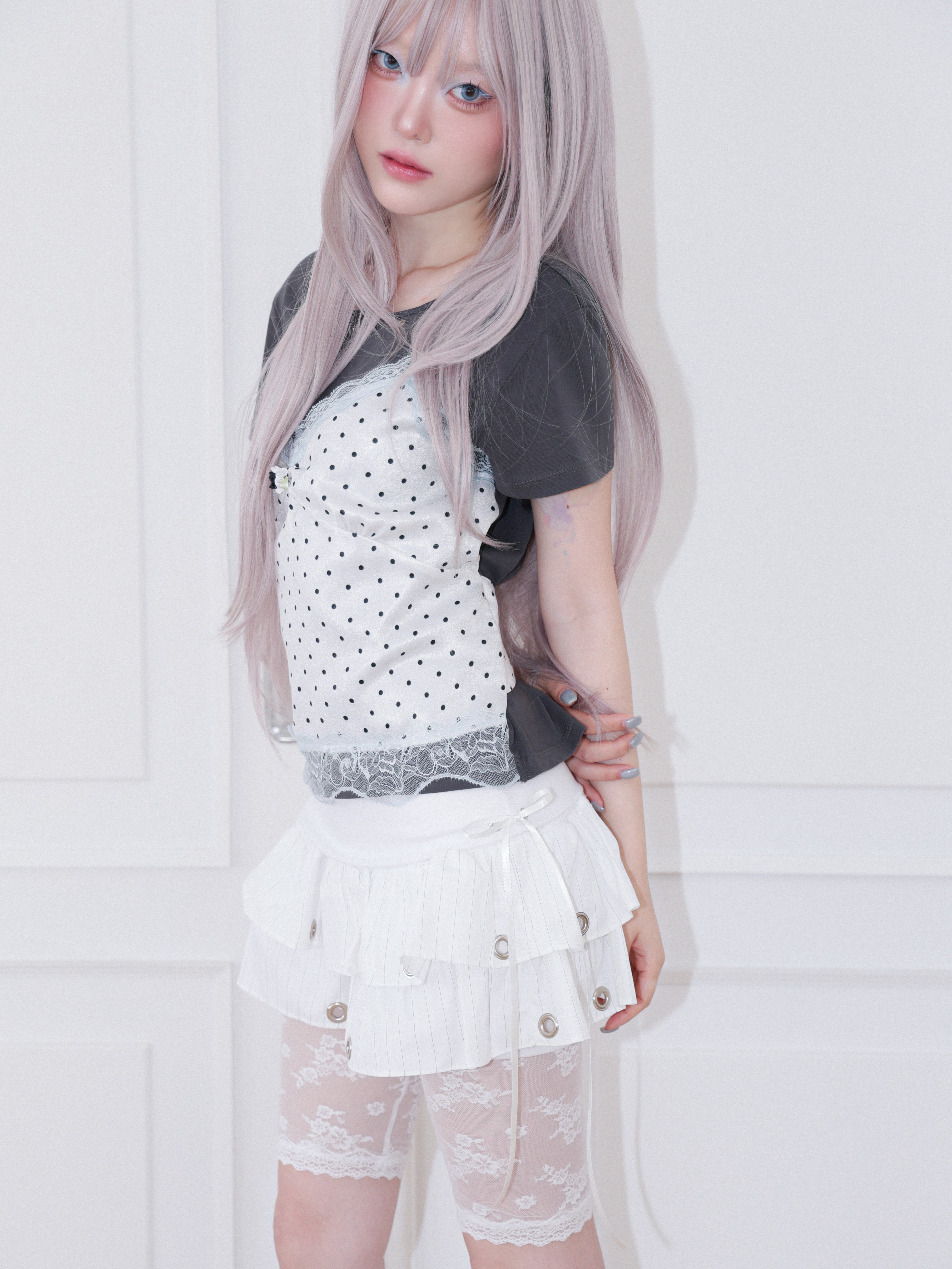 【CHERRYQUIRI】Dot Cami Layered Sleeveless