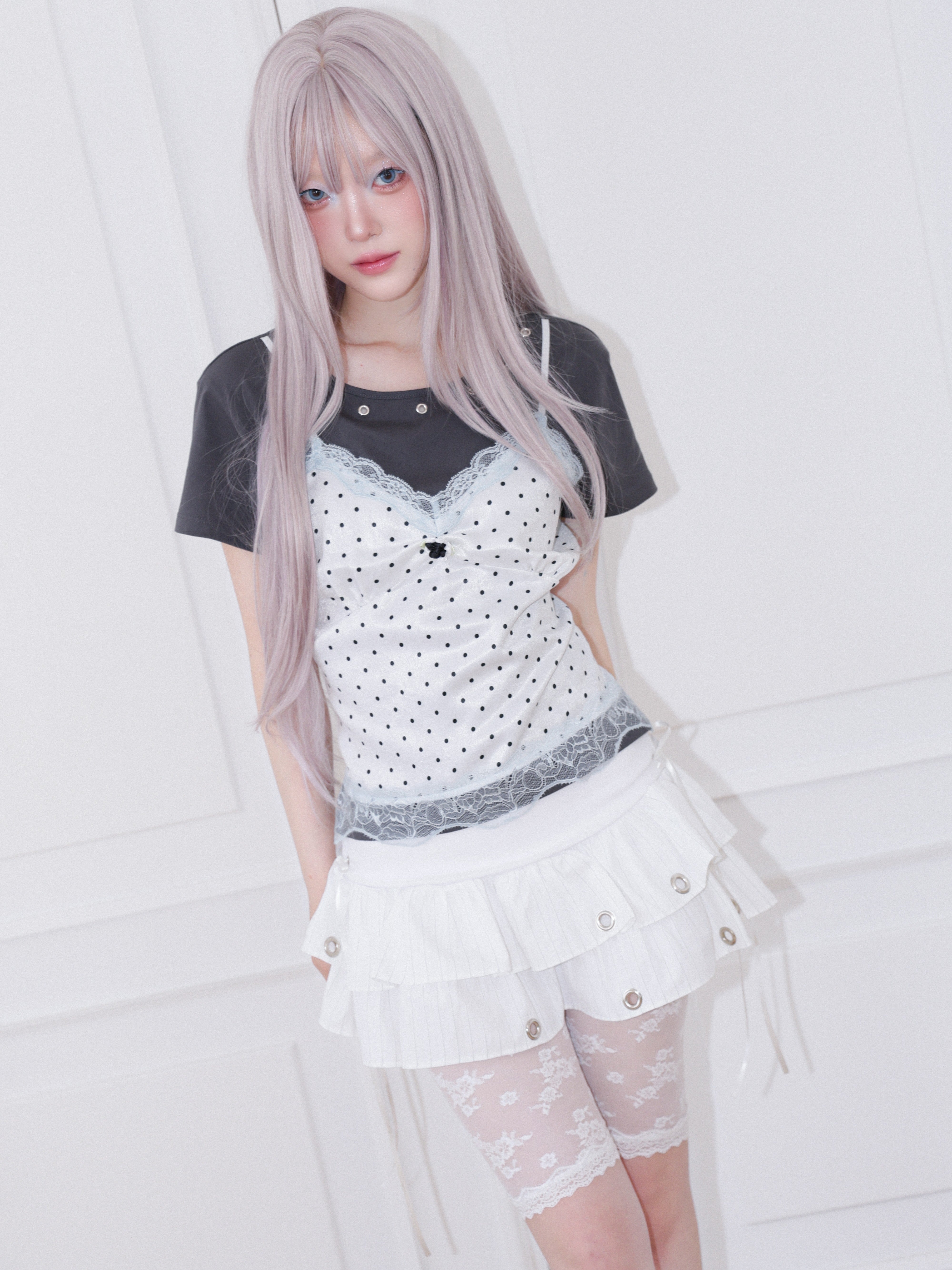 【CHERRYQUIRI】Dot Cami Layered Sleeveless