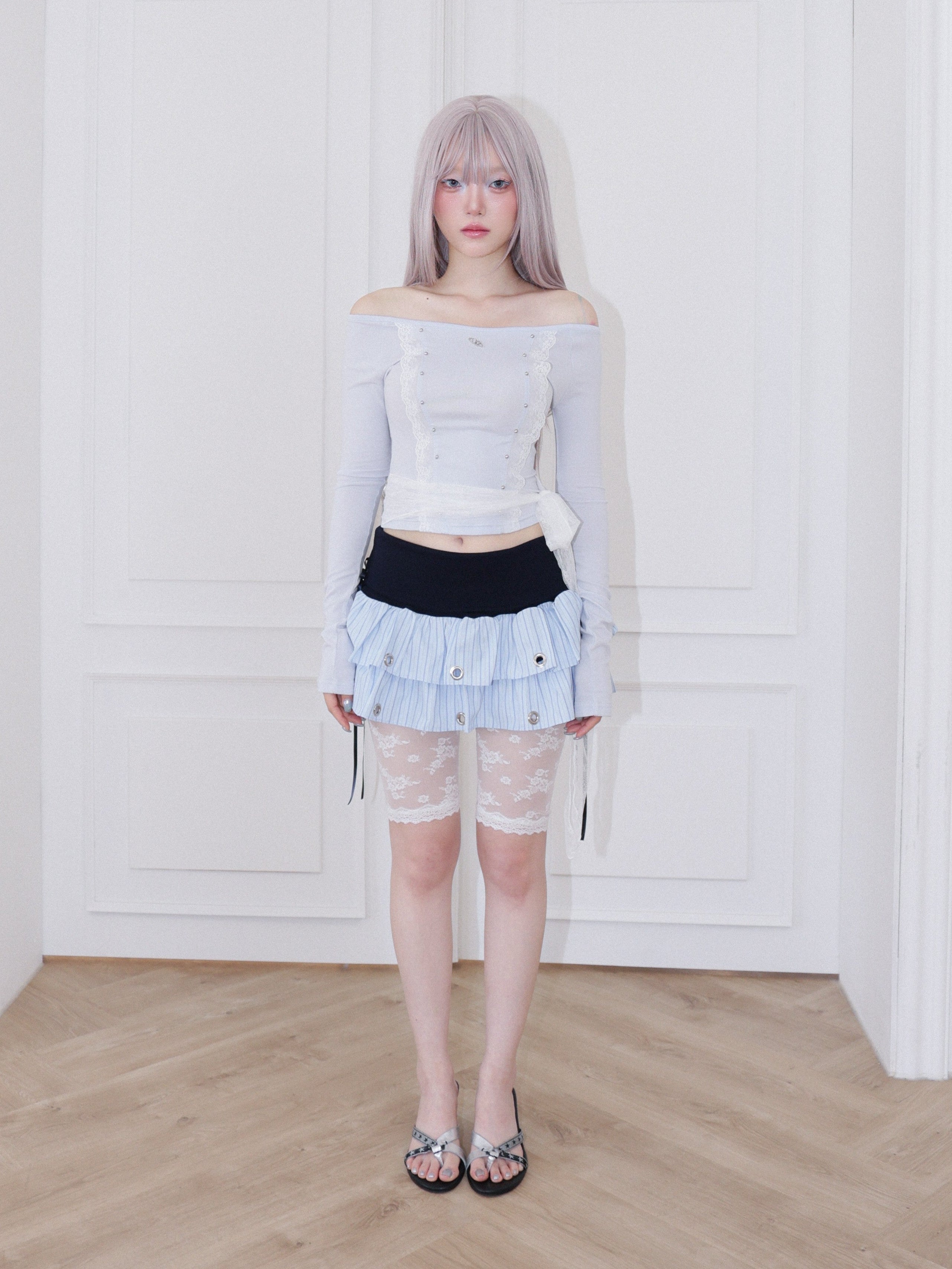 【CHERRYQUIRI】Soft Punk Eyelet Skirt