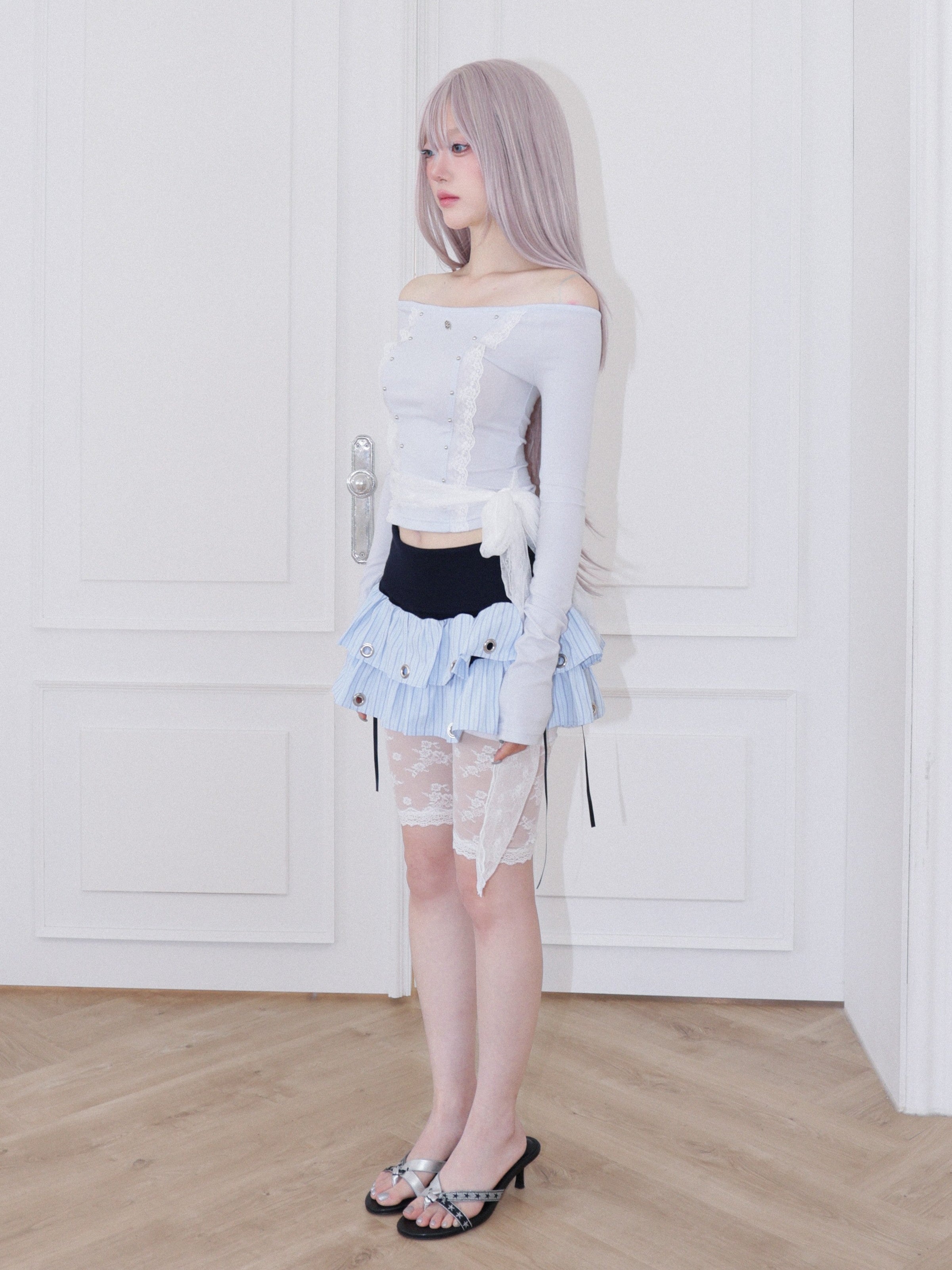 【CHERRYQUIRI】Soft Punk Eyelet Skirt