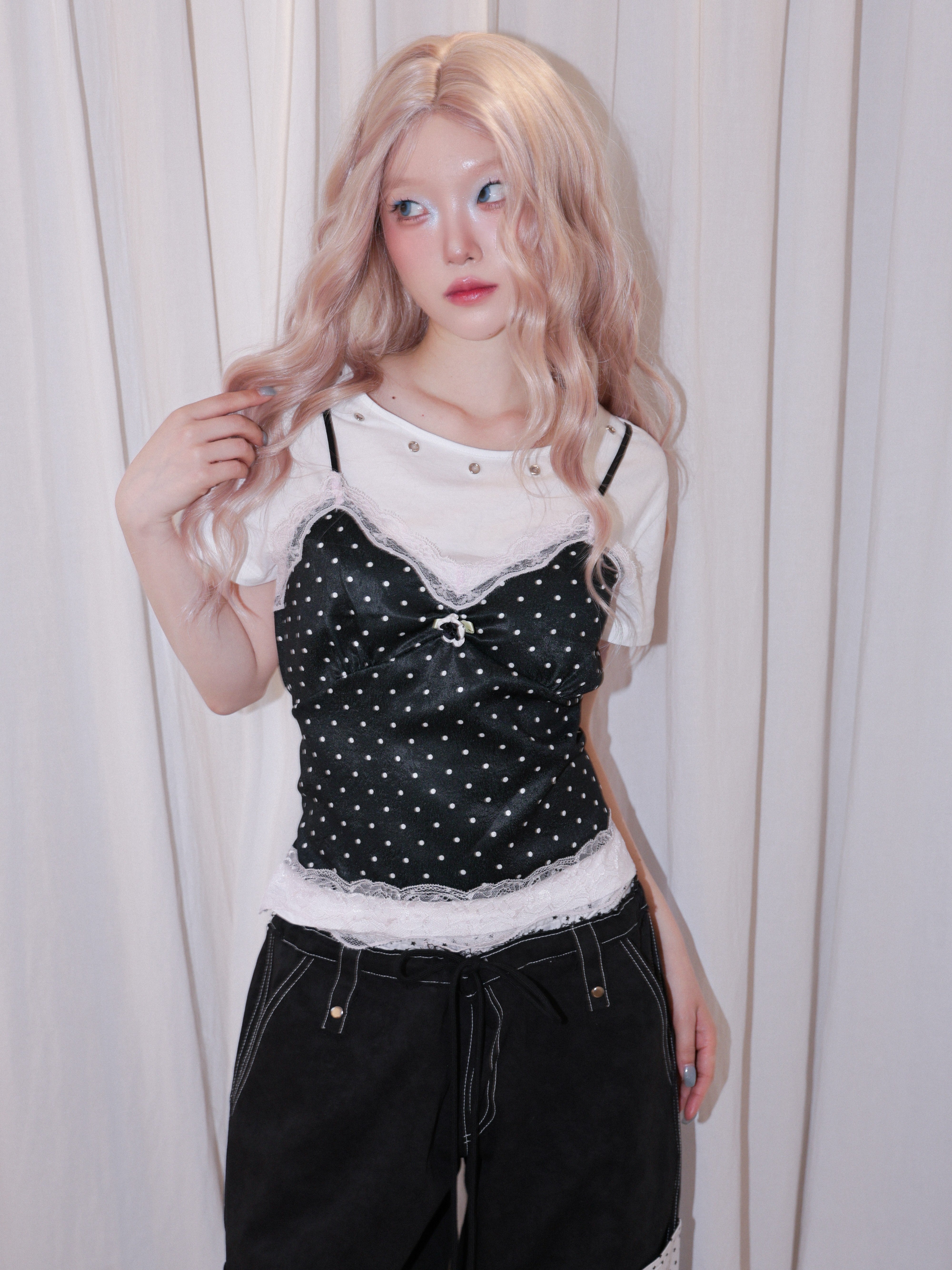【CHERRYQUIRI】Dot Cami Layered Sleeveless