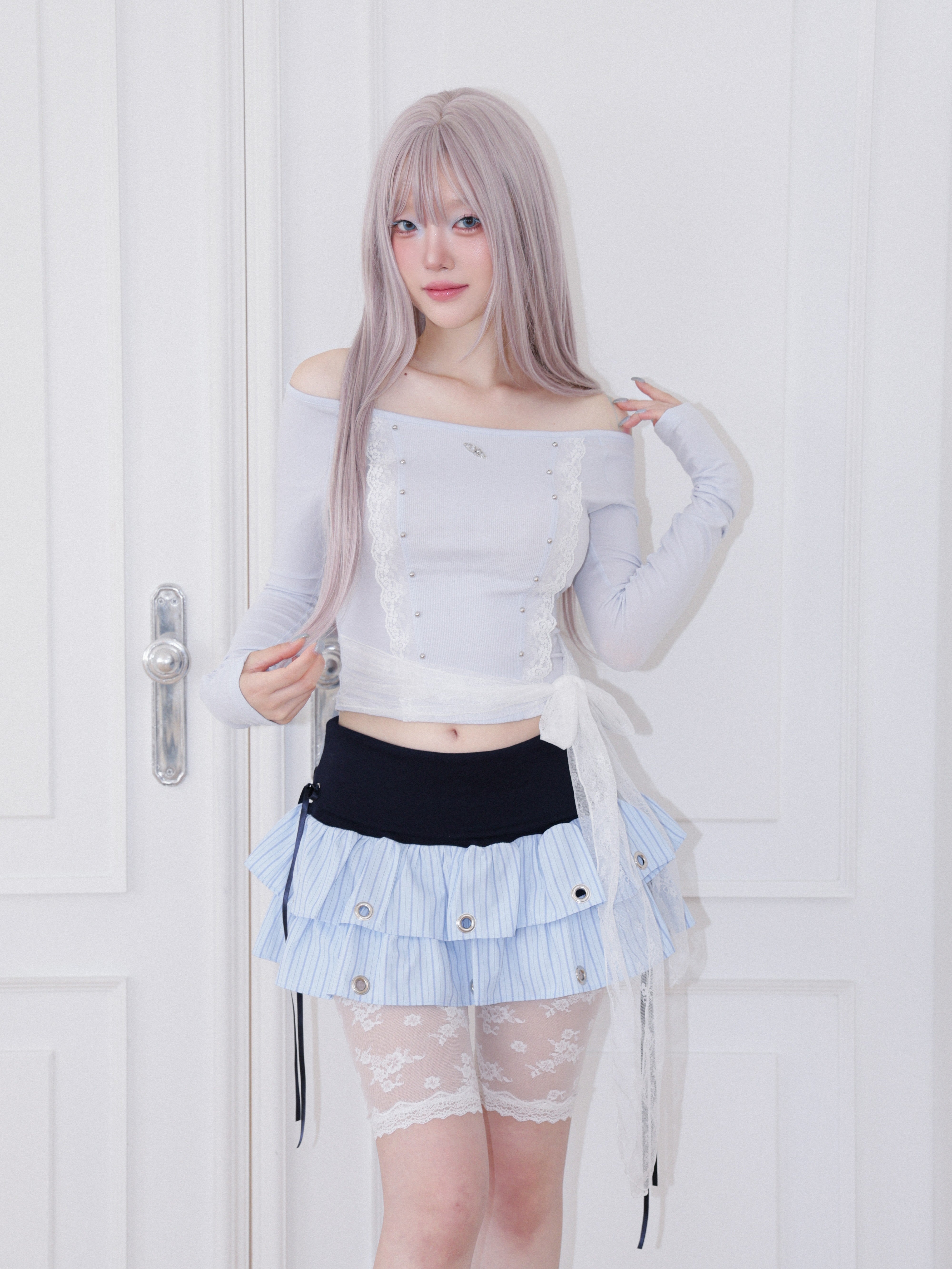 【CHERRYQUIRI】Soft Punk Eyelet Skirt