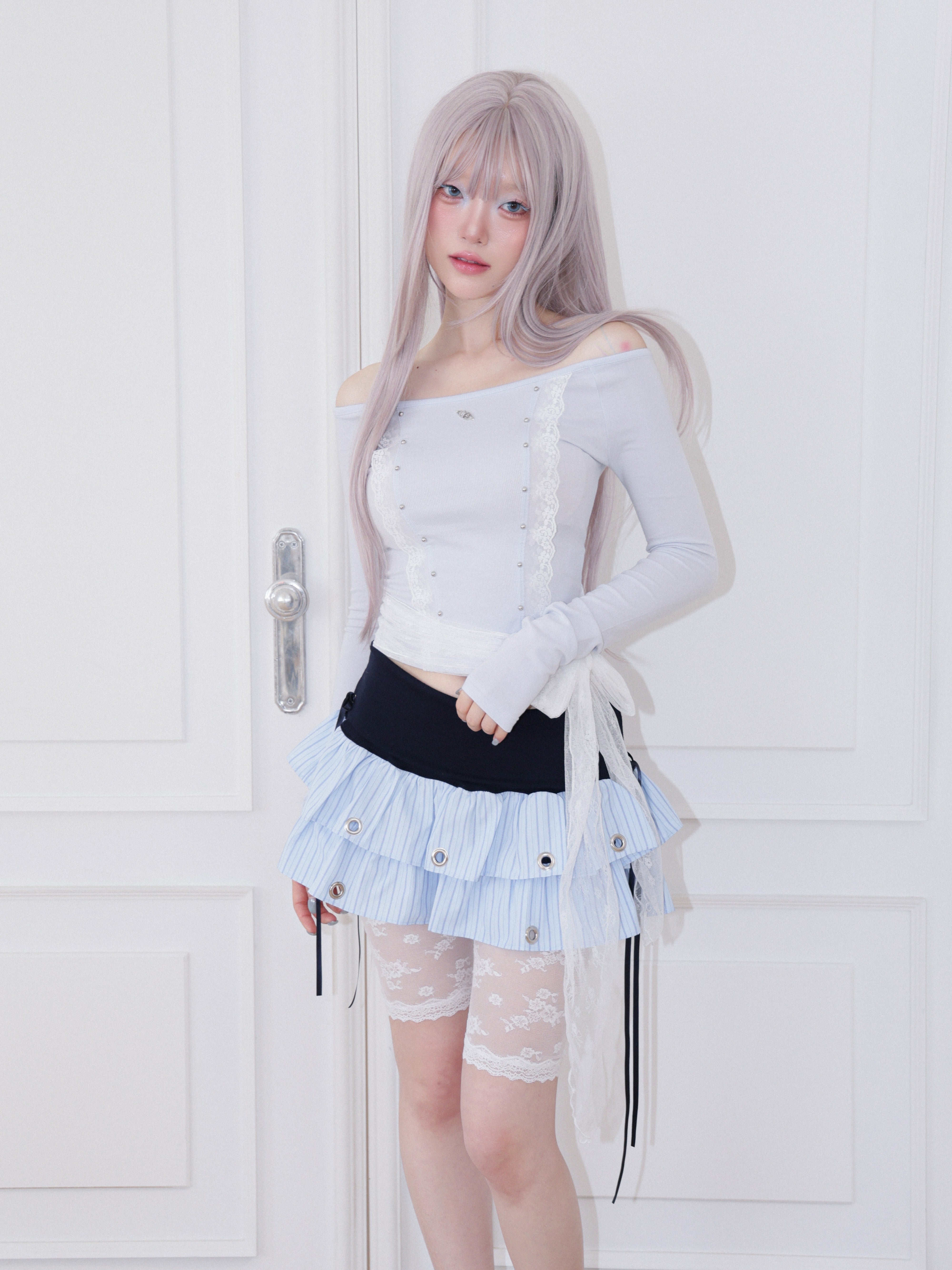 【CHERRYQUIRI】Soft Punk Eyelet Skirt