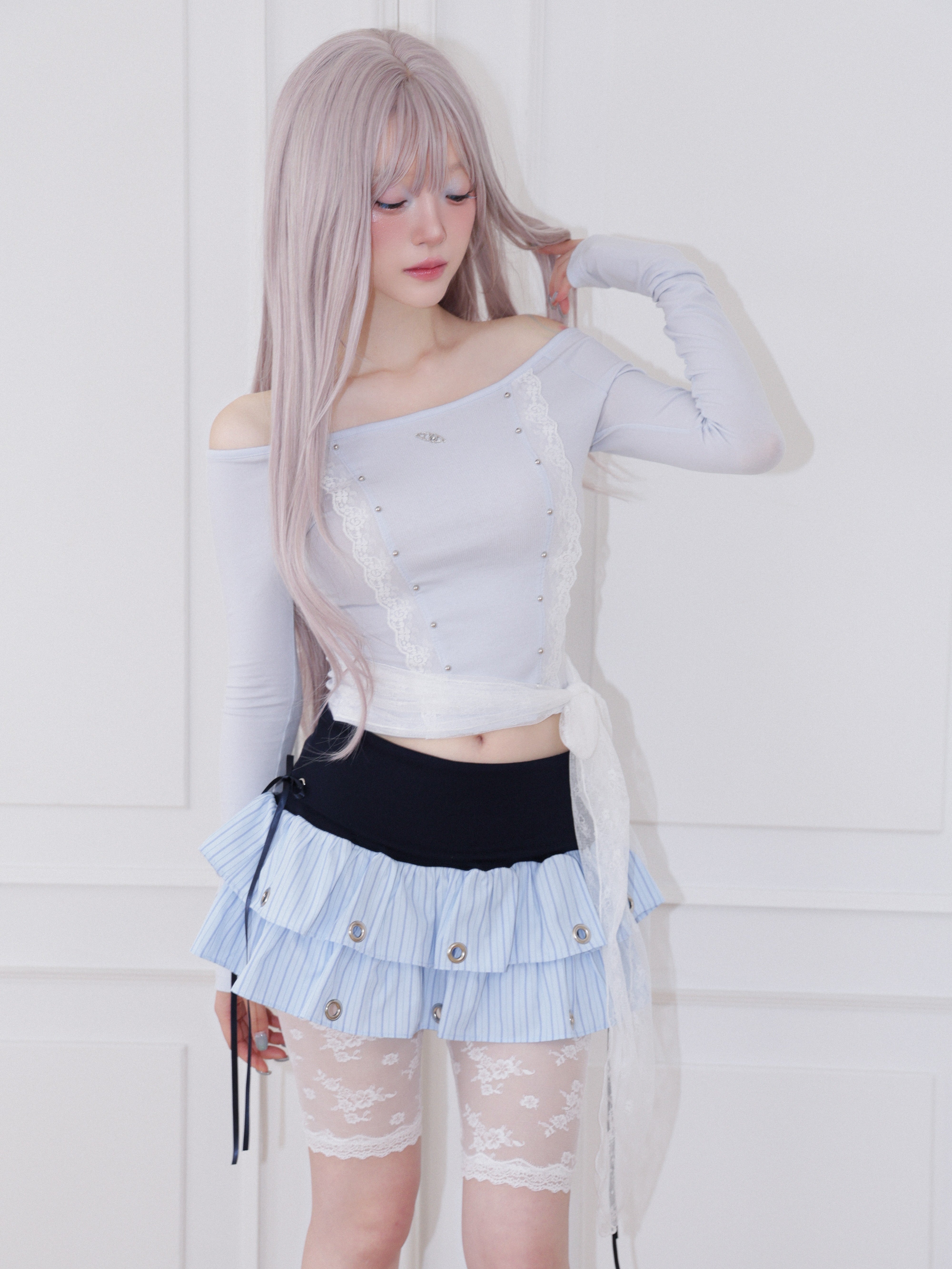 【CHERRYQUIRI】Soft Punk Eyelet Skirt