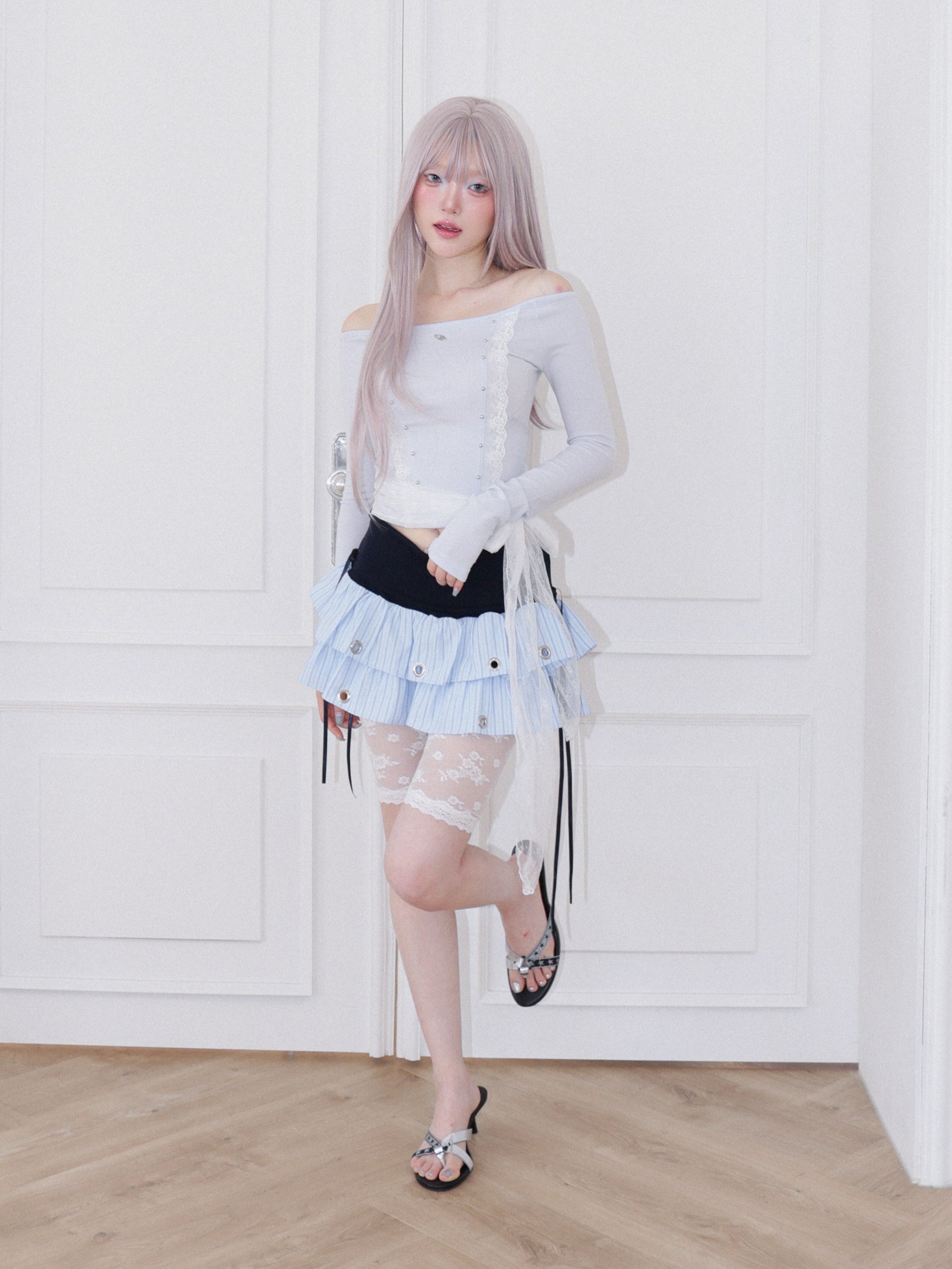 【CHERRYQUIRI】Soft Punk Eyelet Skirt