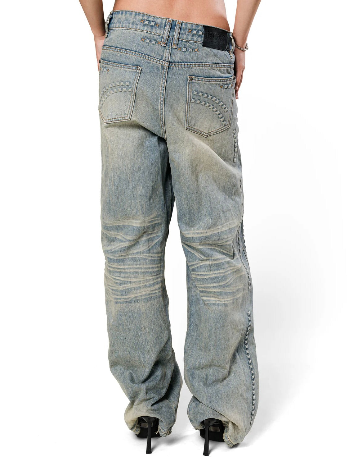 【RACER WORLDWIDE】Baggy Embossed Denim Pants