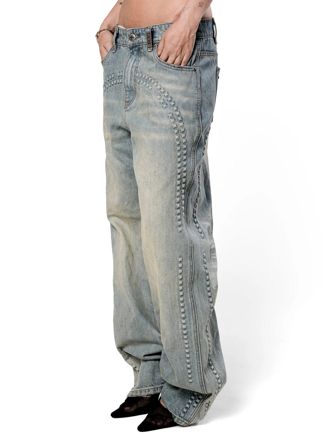 【RACER WORLDWIDE】Baggy Embossed Denim Pants