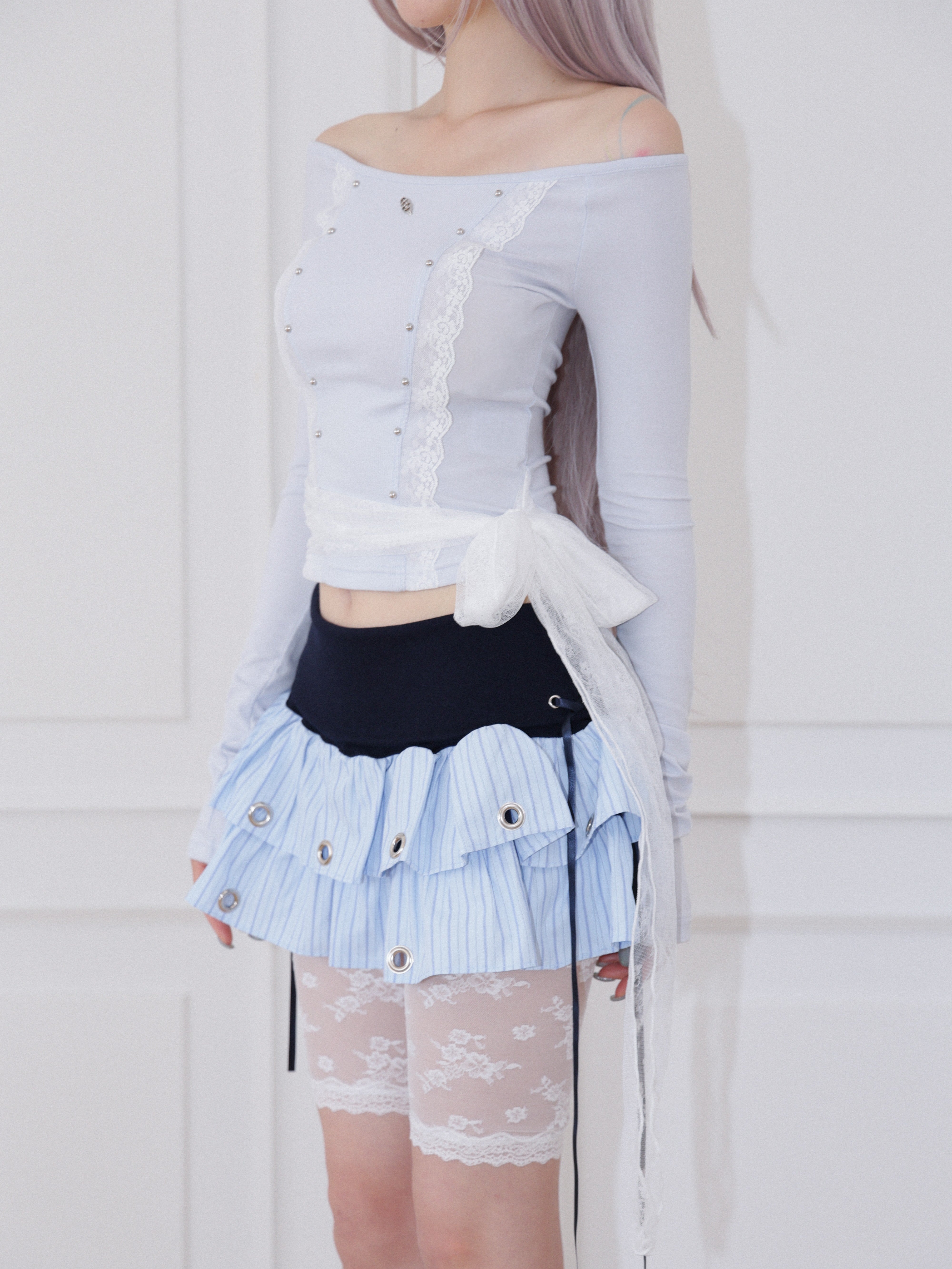 【CHERRYQUIRI】cloud lace off shoulder top