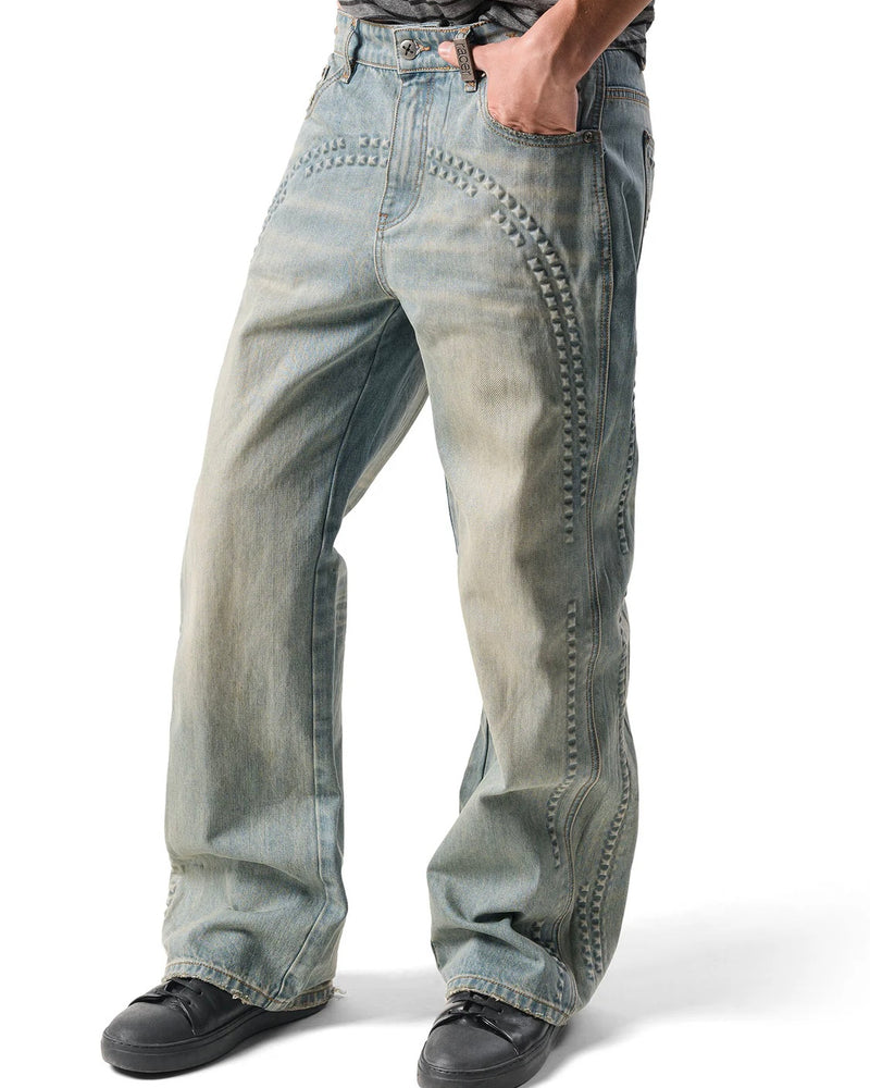 【RACER WORLDWIDE】Baggy Embossed Denim Pants