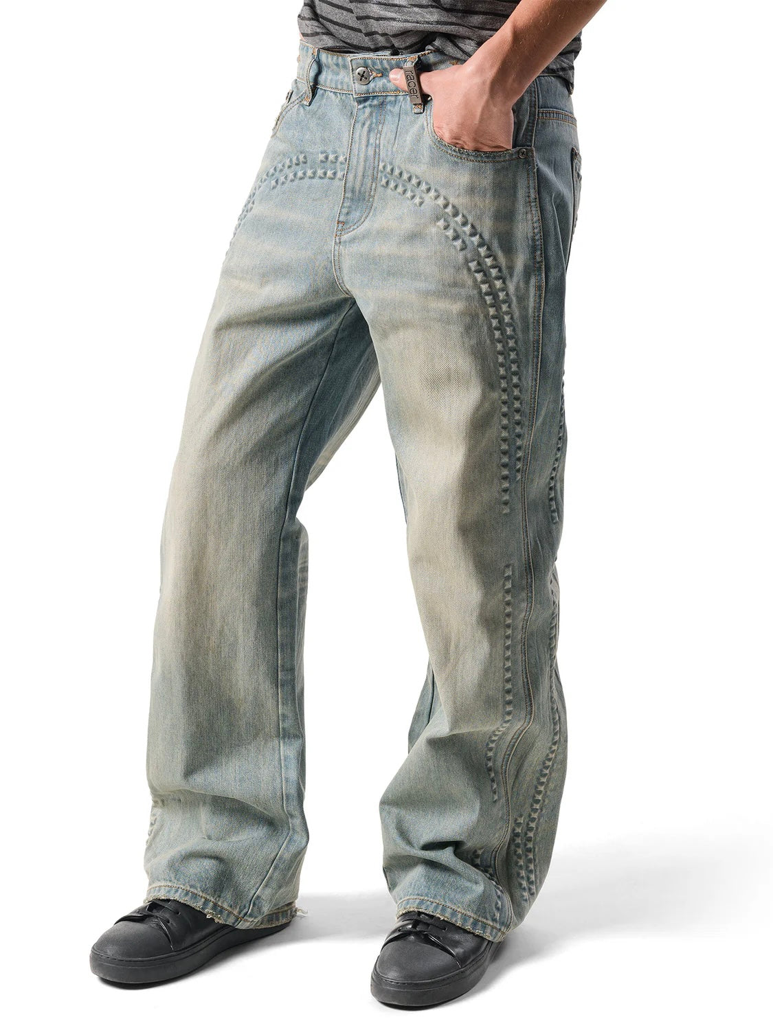 【RACER WORLDWIDE】Baggy Embossed Denim Pants