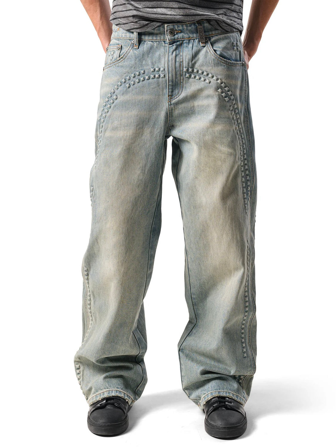 【RACER WORLDWIDE】Baggy Embossed Denim Pants