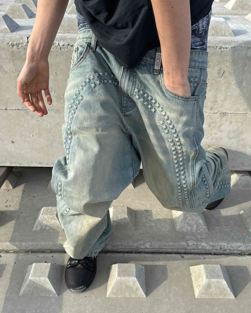 【RACER WORLDWIDE】Baggy Embossed Denim Pants