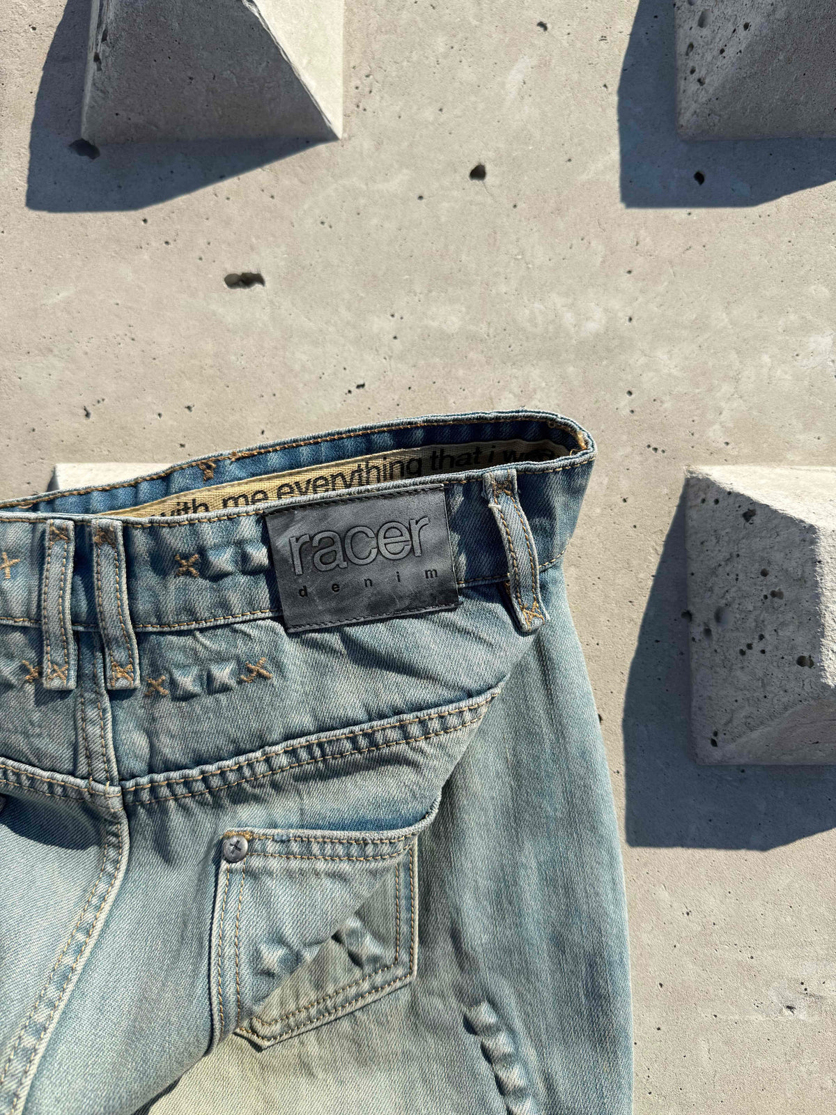 【RACER WORLDWIDE】Baggy Embossed Denim Pants