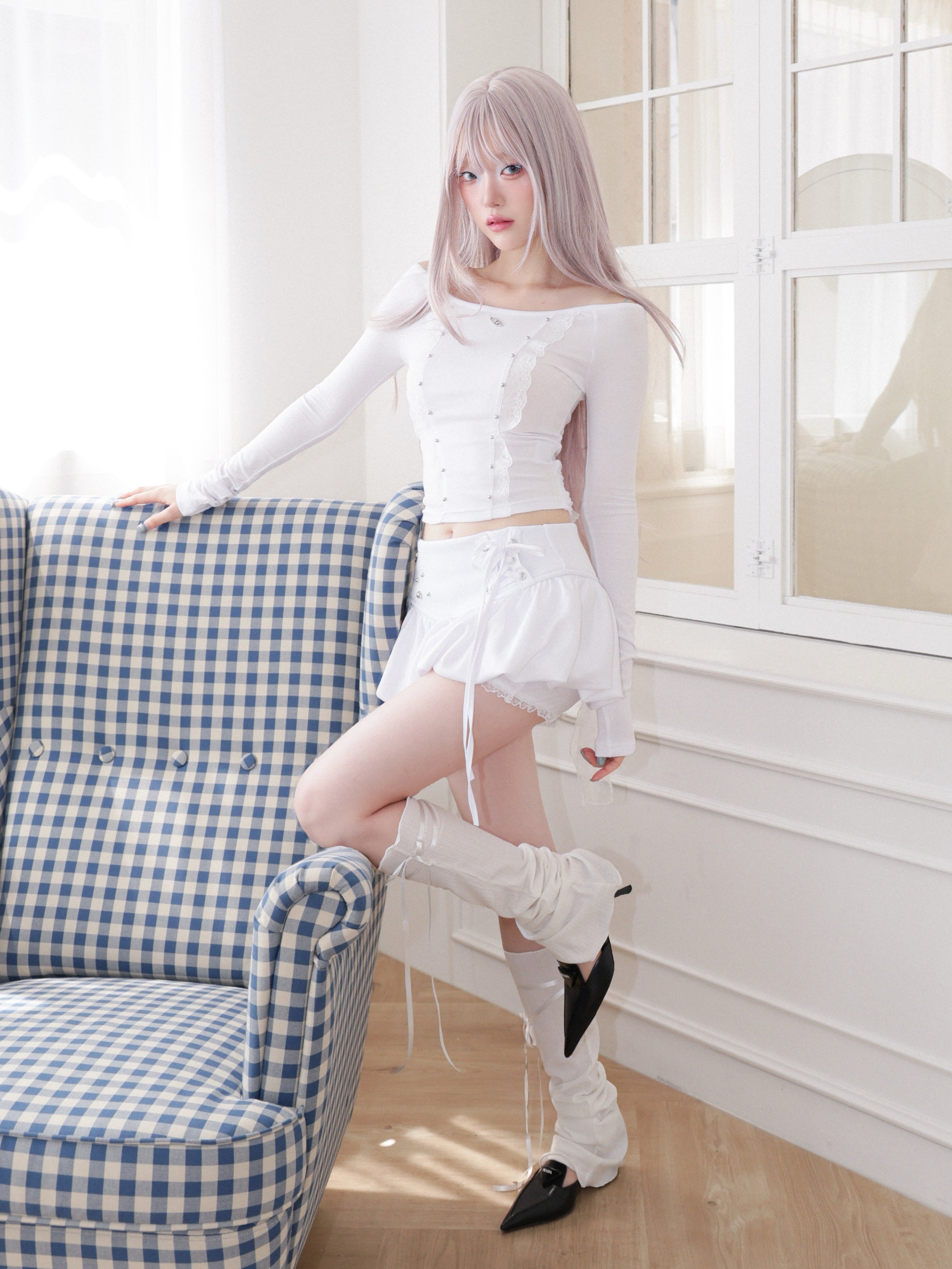 【CHERRYQUIRI】cloud lace off shoulder top