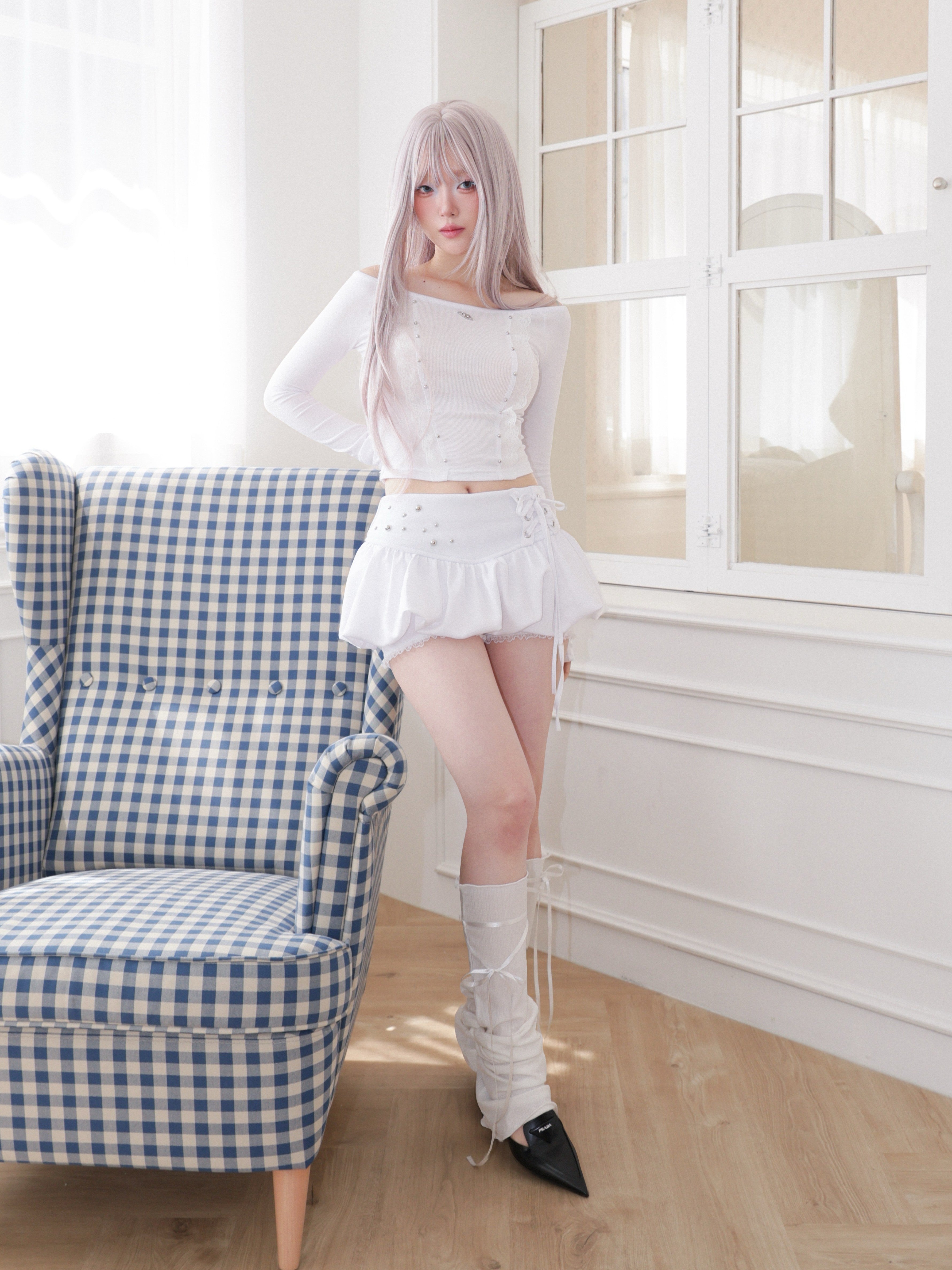 【CHERRYQUIRI】cloud lace off shoulder top