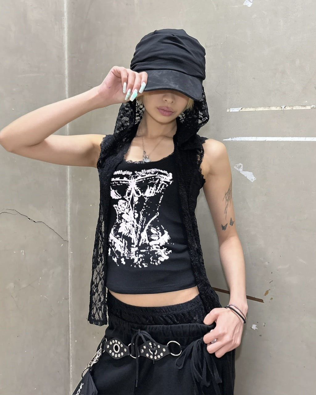 国際配送【Never mind the XU】corset print tank tops