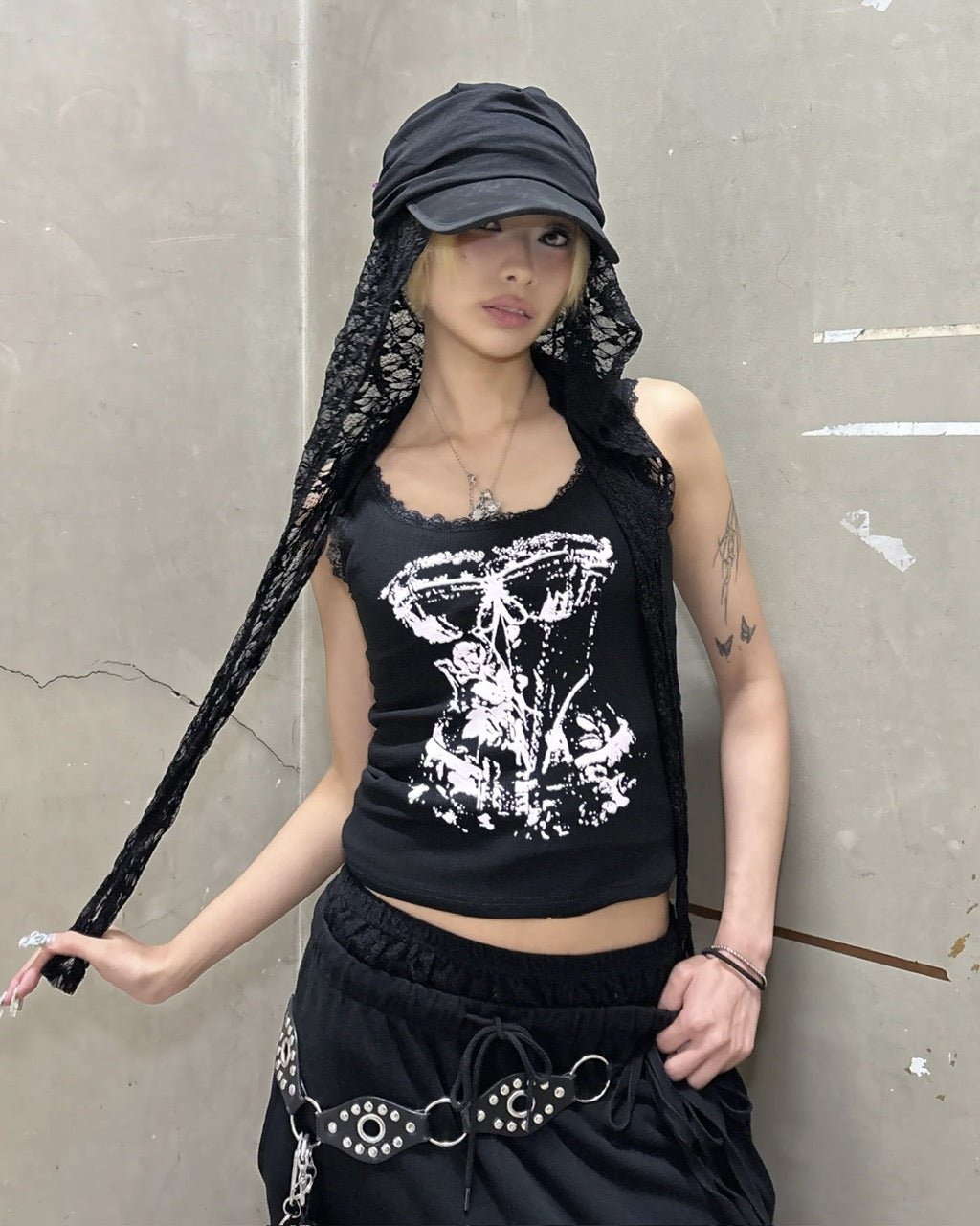 国際配送【Never mind the XU】corset print tank tops