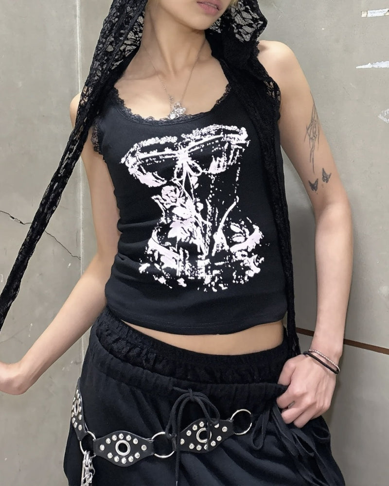 国際配送【Never mind the XU】corset print tank tops
