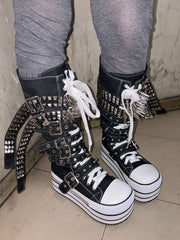国際配送【Never mind the XU】studs belt platform sneaker boots