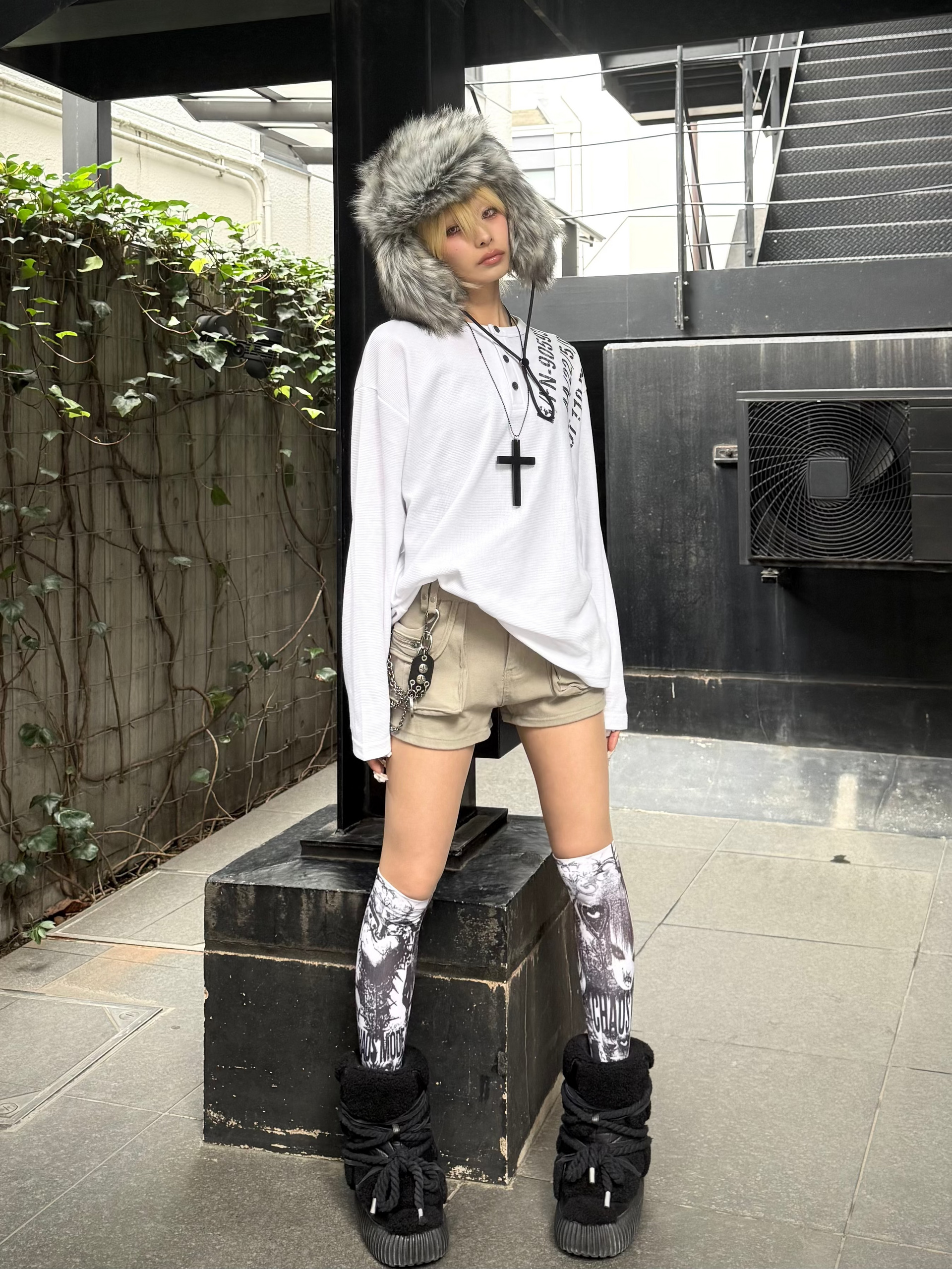 受注制【Never mind the XU】waffle henley long sleeve (4color