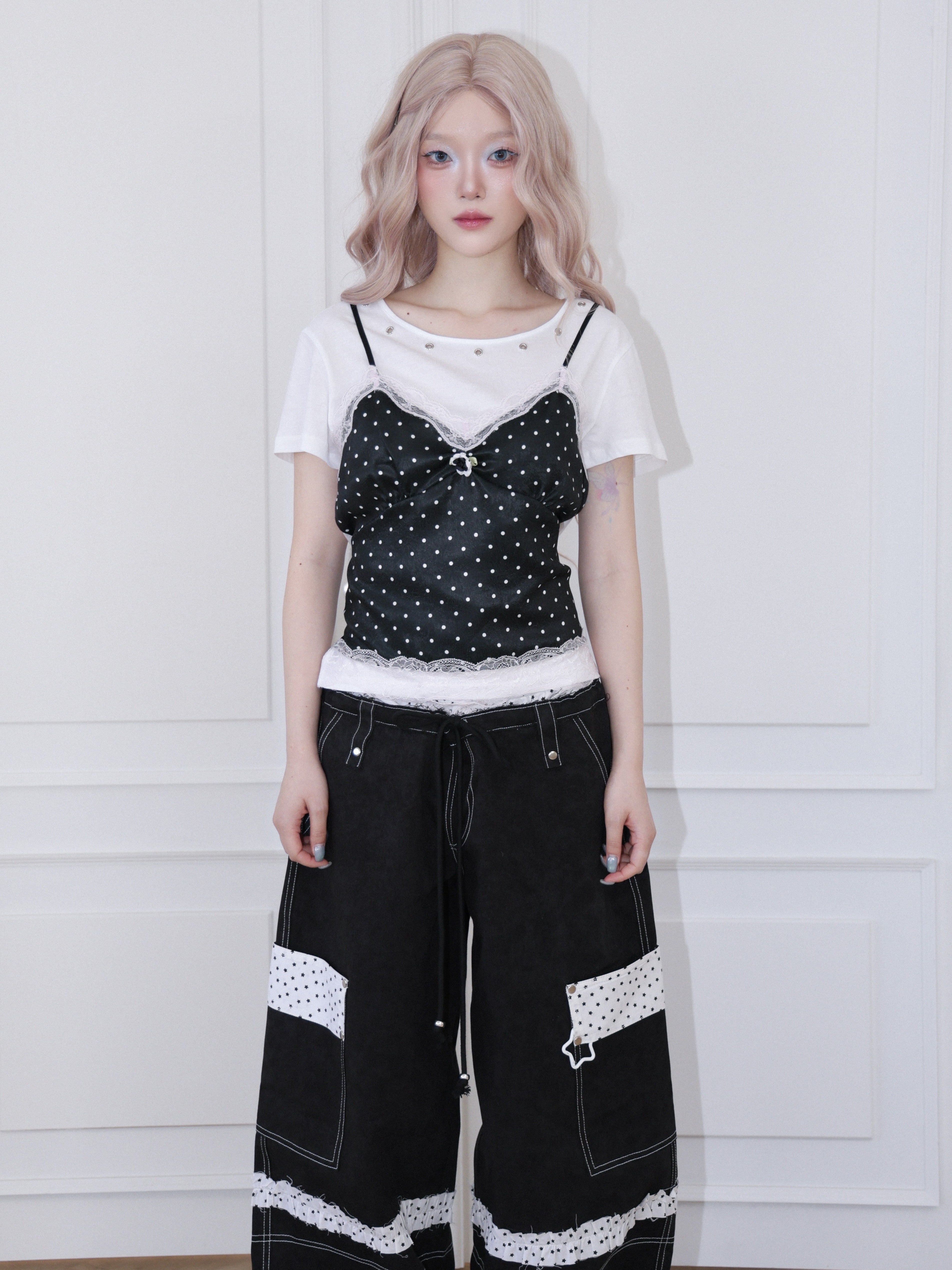 【CHERRYQUIRI】Dot Cami Layered Sleeveless