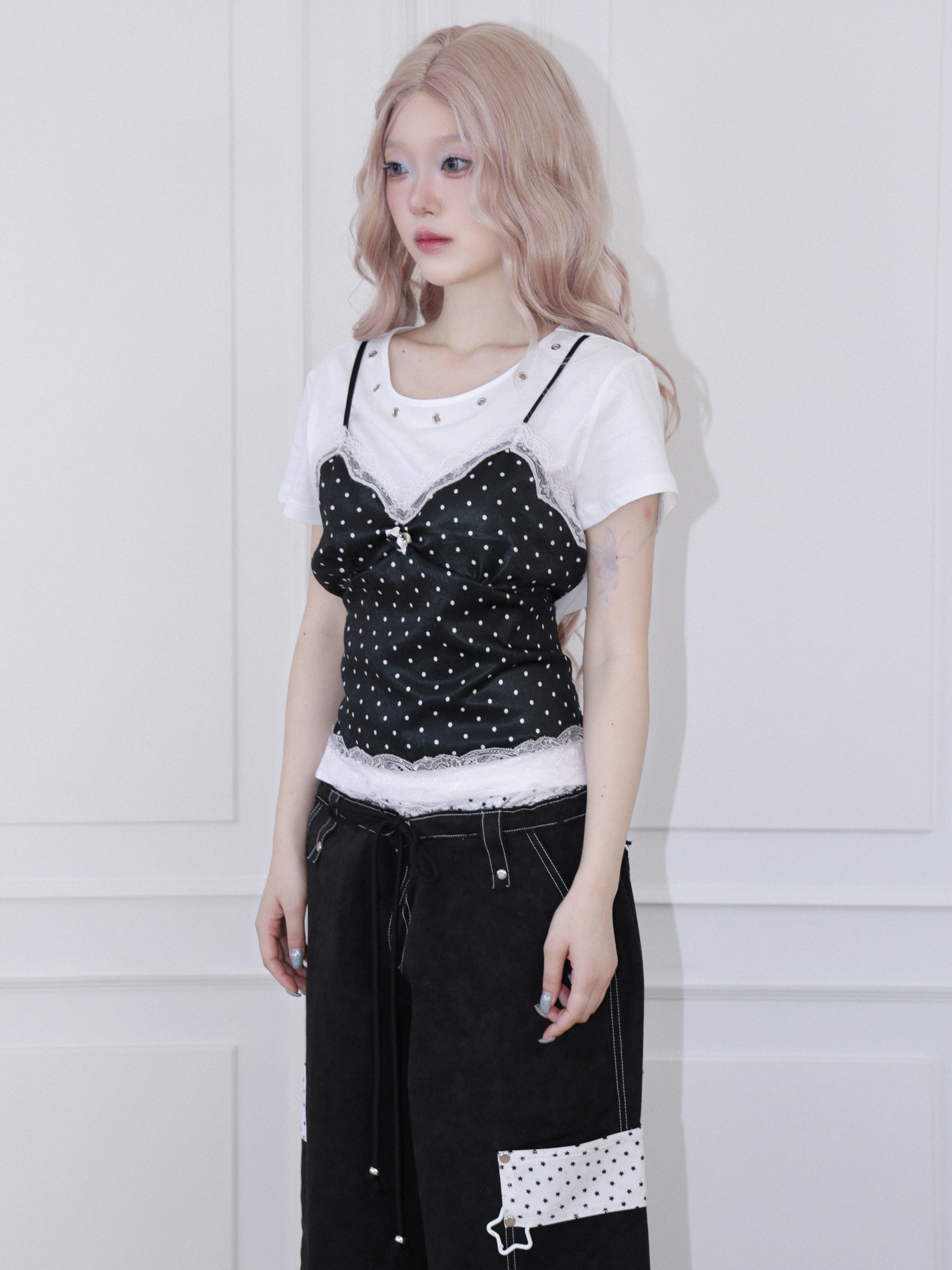 【CHERRYQUIRI】Dot Cami Layered Sleeveless