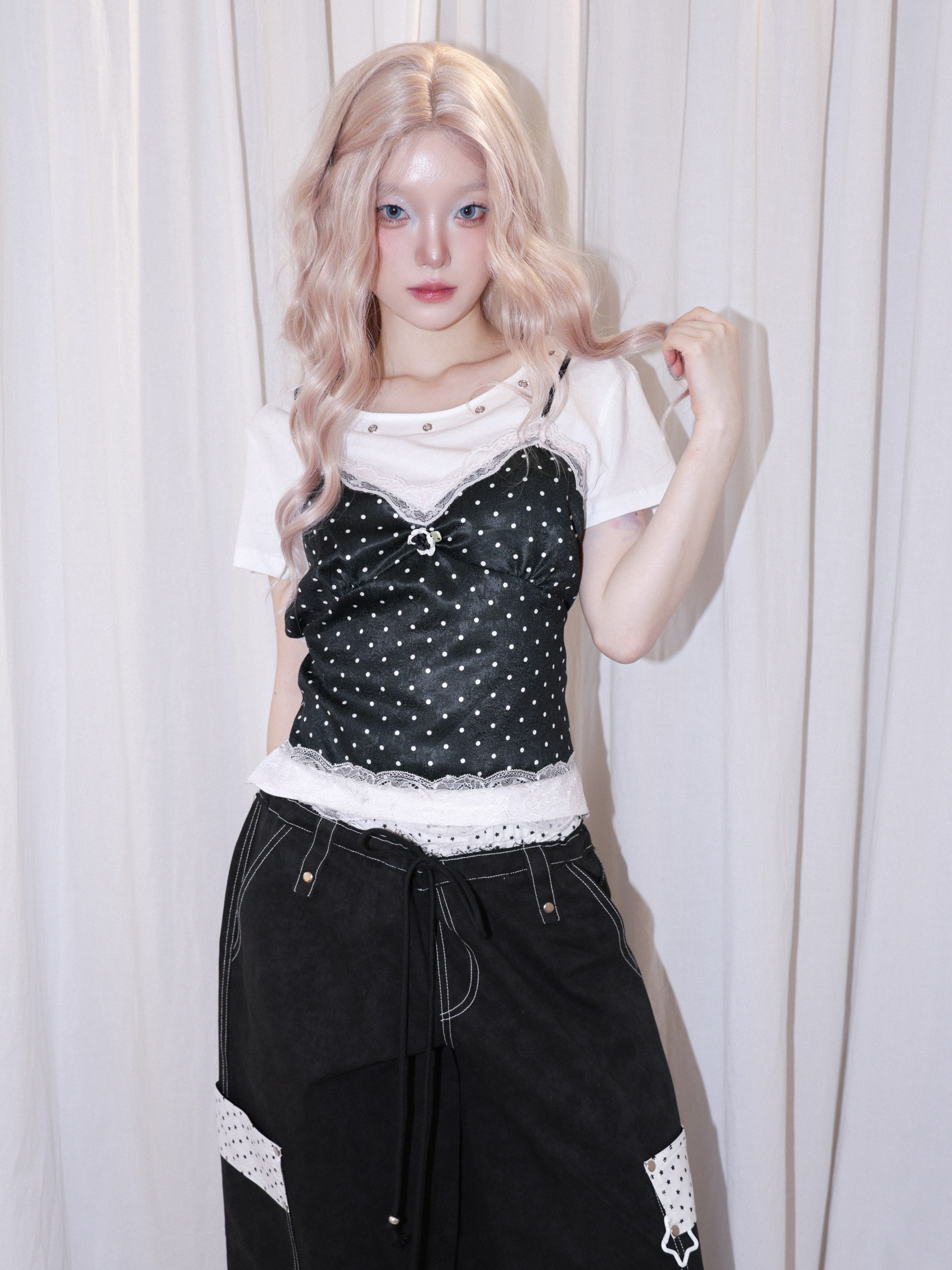 【CHERRYQUIRI】Dot Cami Layered Sleeveless