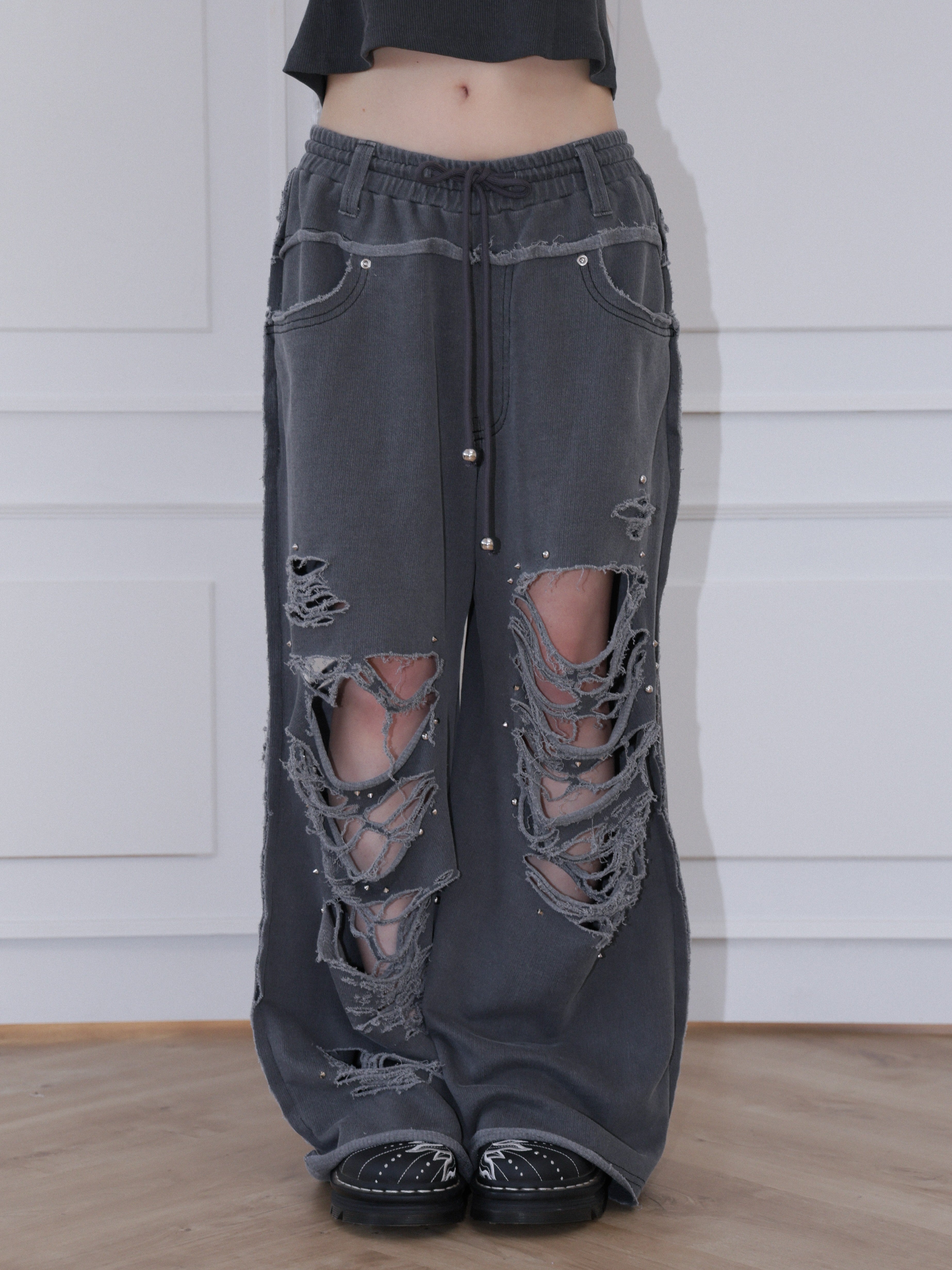 【CHERRYQUIRI】damage stud jogger pt