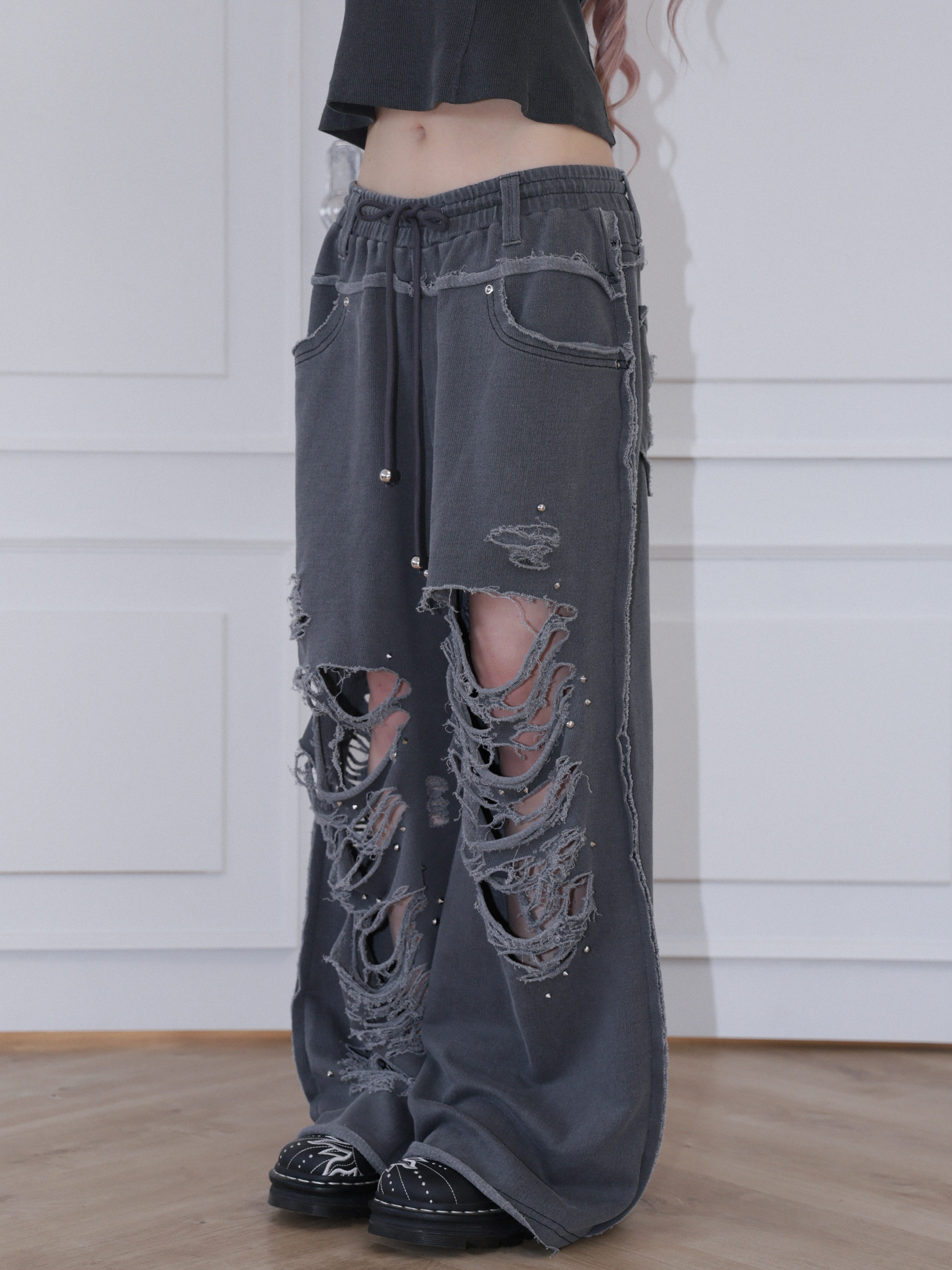 【CHERRYQUIRI】damage stud jogger pt