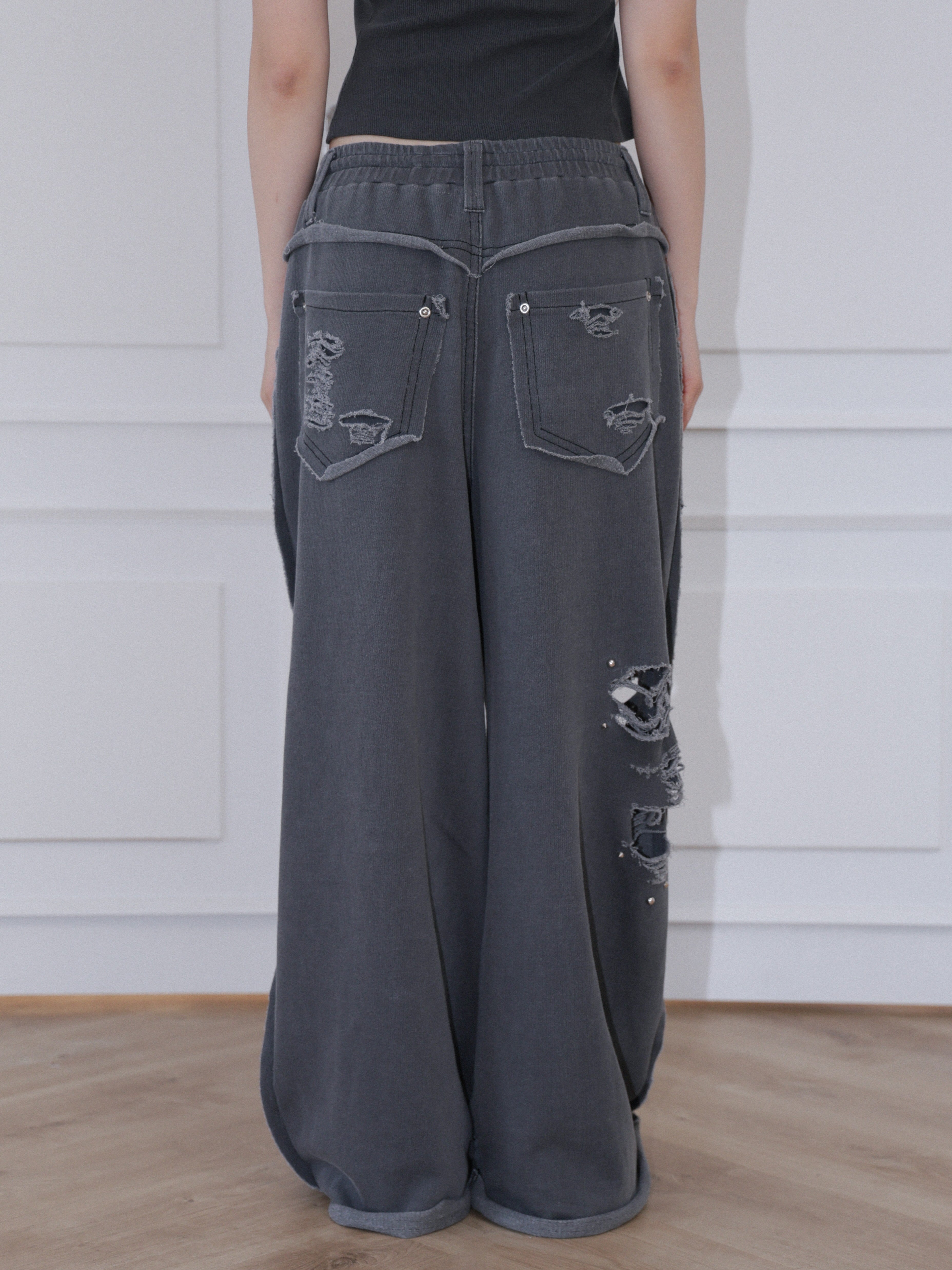 【CHERRYQUIRI】damage stud jogger pt