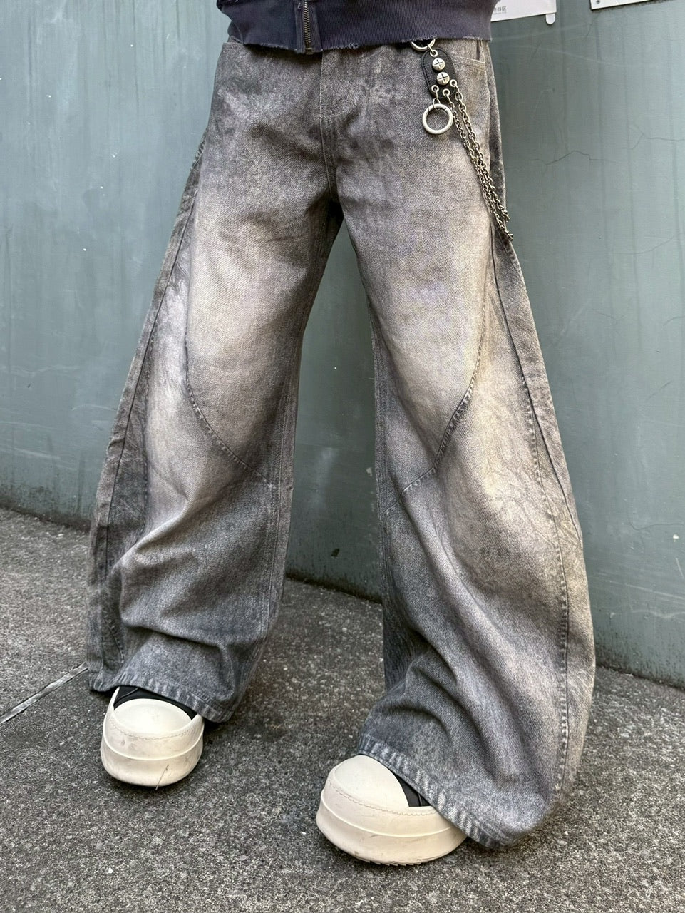 国際配送【Never mind the XU】3D print curve denim pants