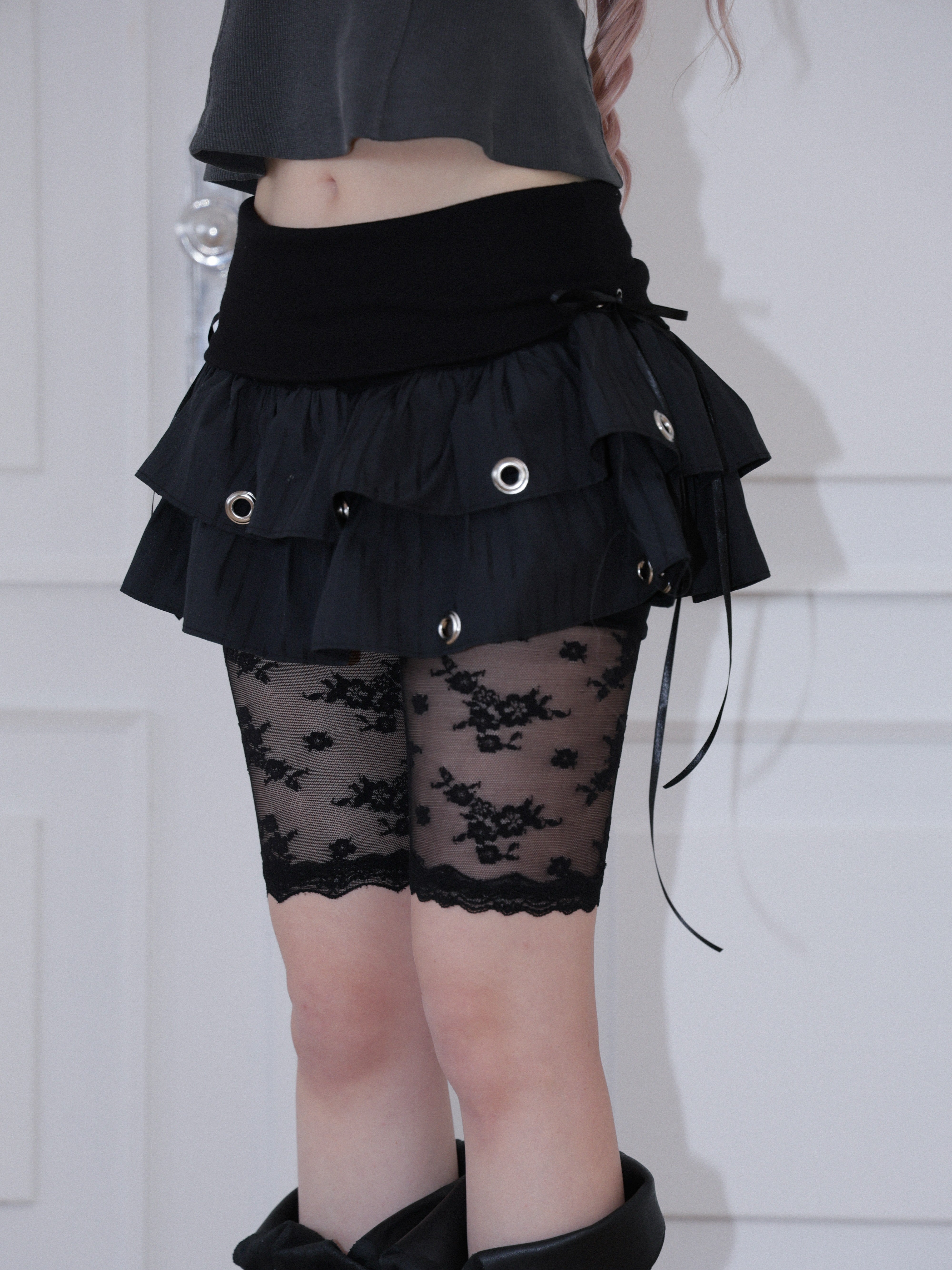 【CHERRYQUIRI】Soft Punk Eyelet Skirt