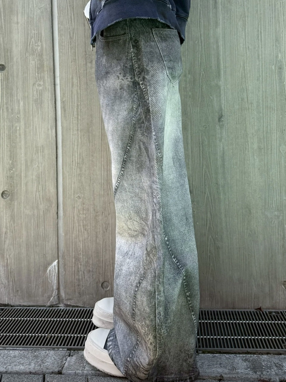 国際配送【Never mind the XU】3D print curve denim pants