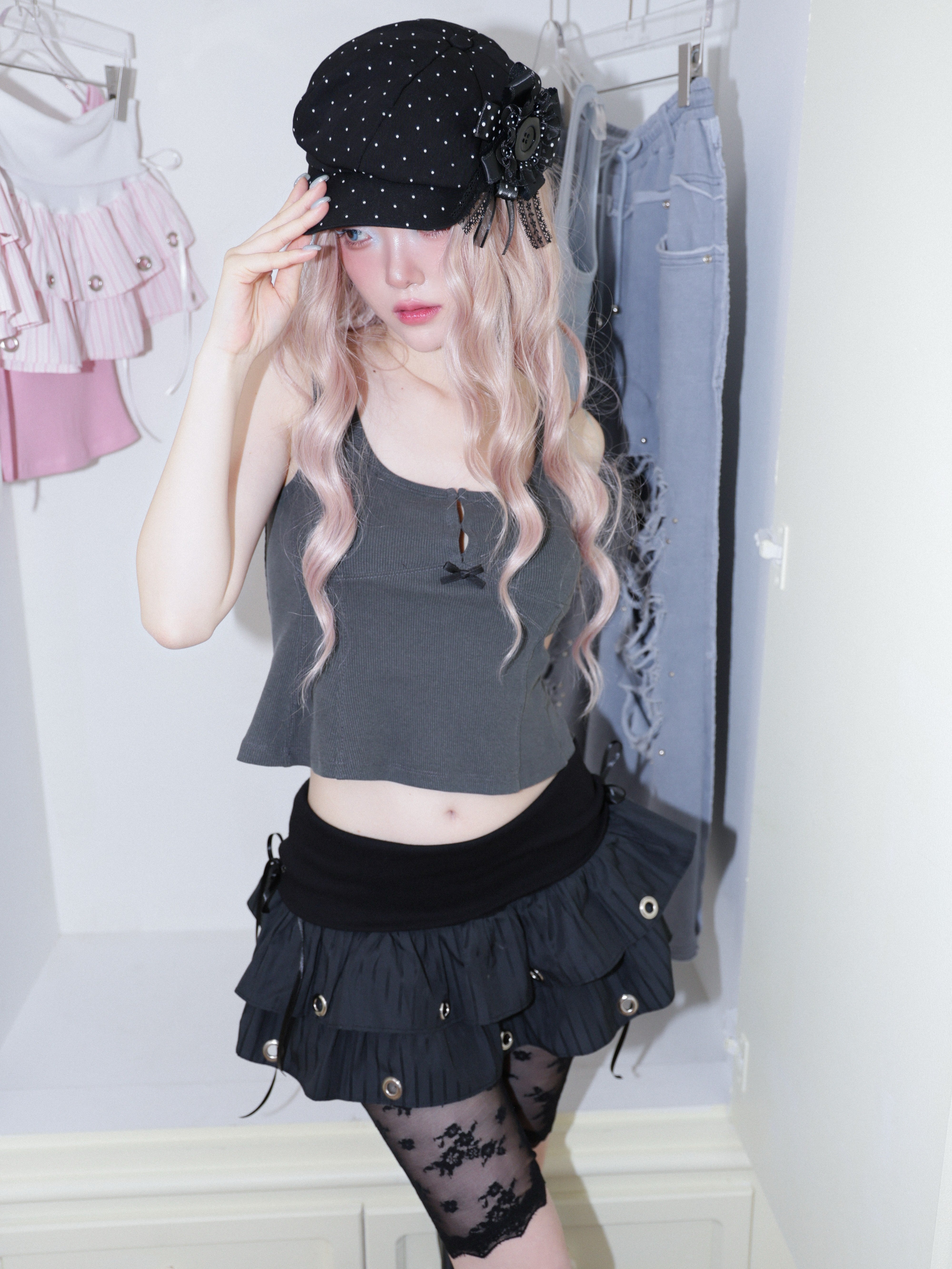 【CHERRYQUIRI】Soft Punk Eyelet Skirt