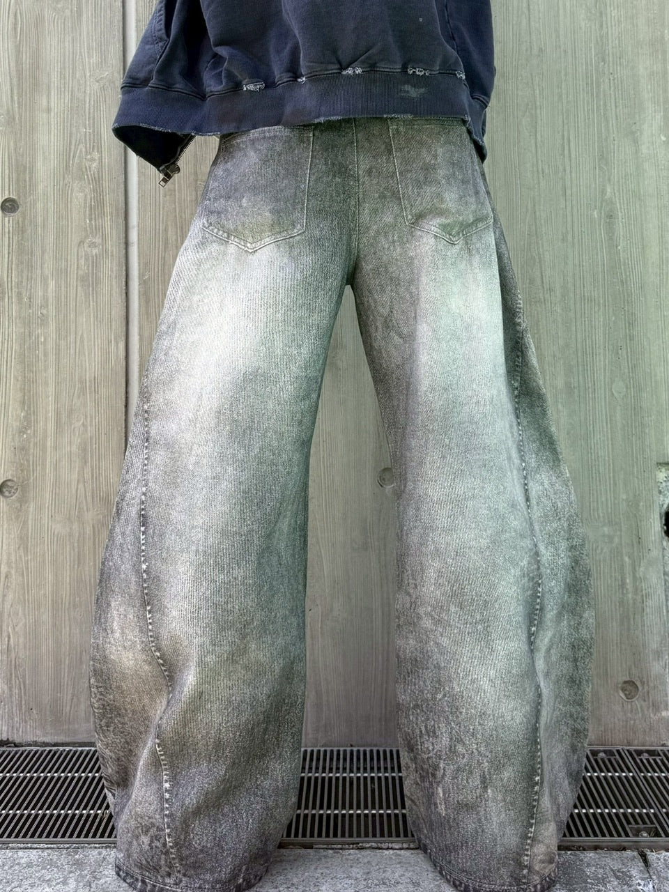 国際配送【Never mind the XU】3D print curve denim pants