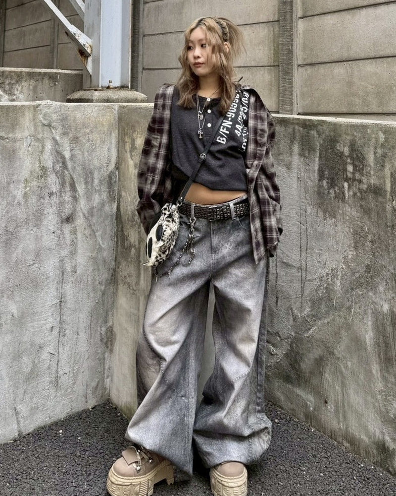 国際配送【Never mind the XU】3D print curve denim pants