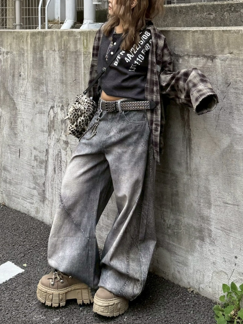国際配送【Never mind the XU】3D print curve denim pants