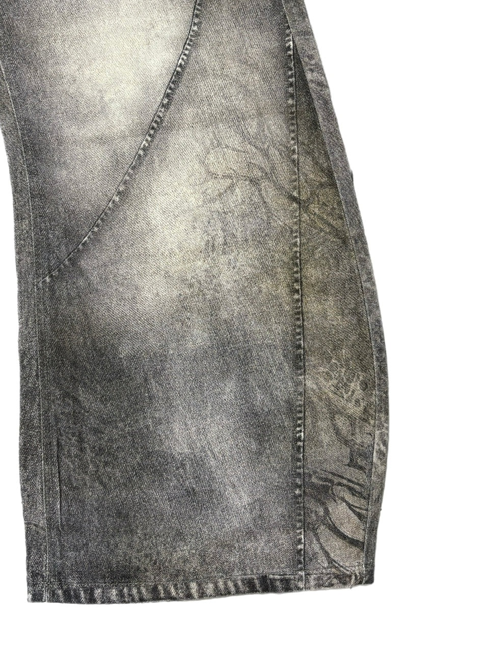 国際配送【Never mind the XU】3D print curve denim pants