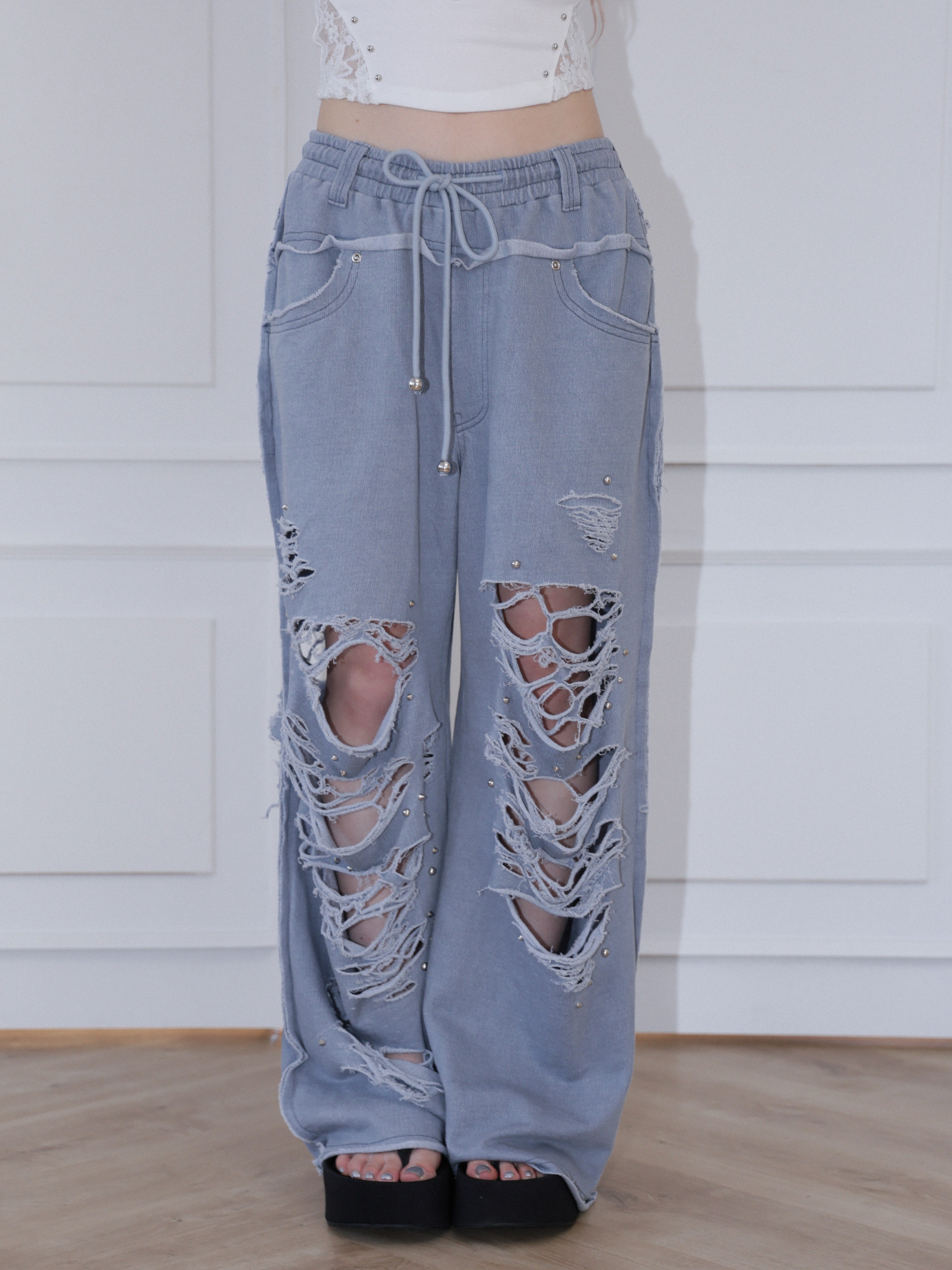 【CHERRYQUIRI】damage stud jogger pt