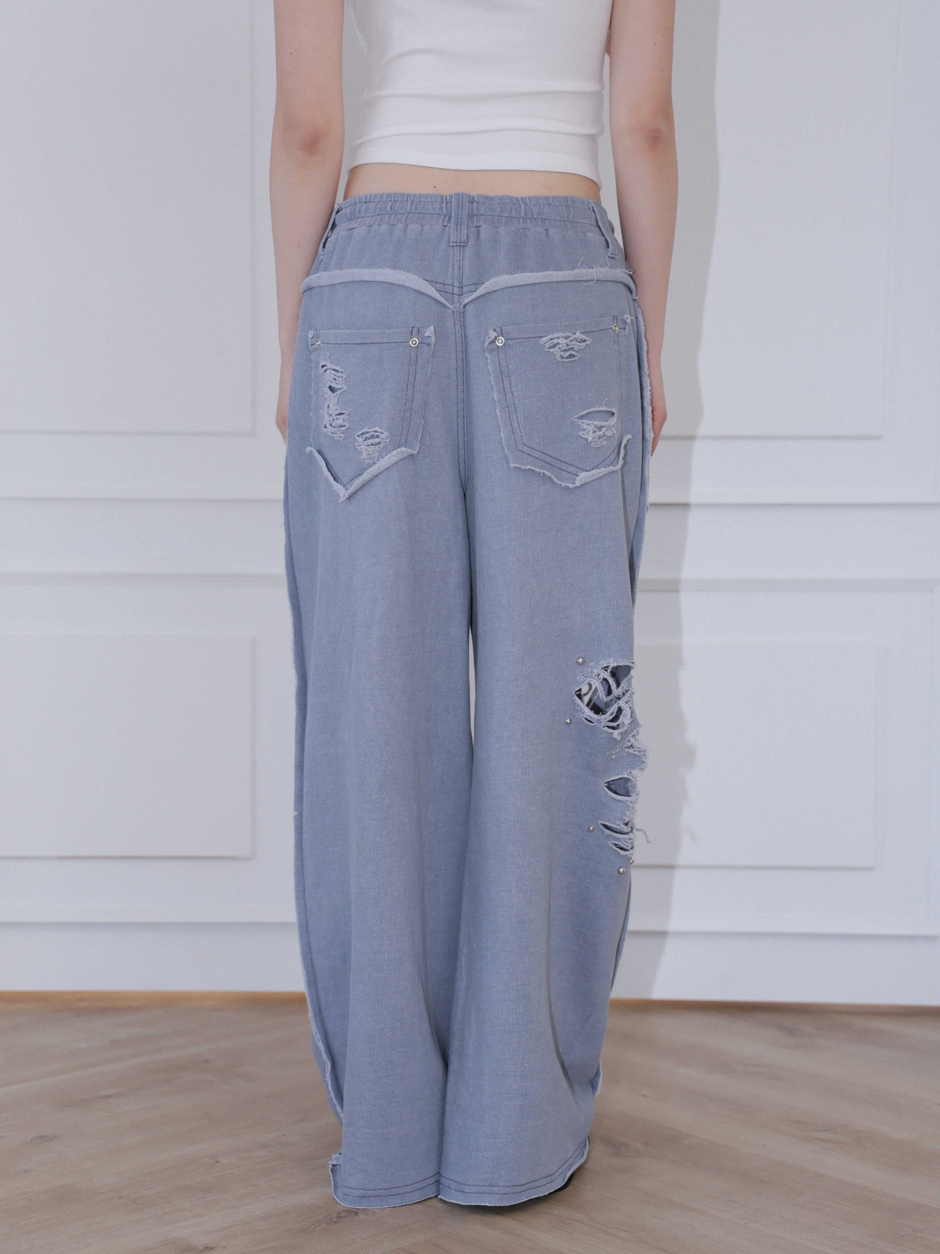 【CHERRYQUIRI】damage stud jogger pt