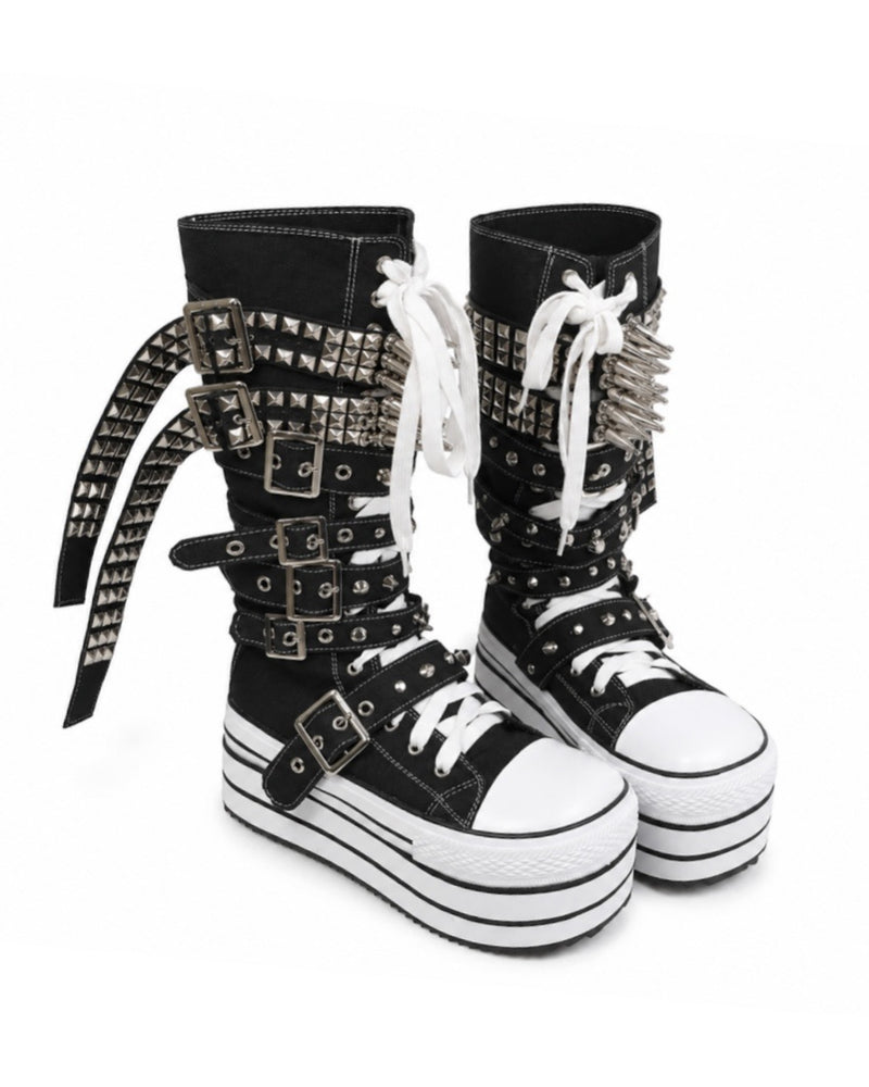 国際配送【Never mind the XU】studs belt platform sneaker boots