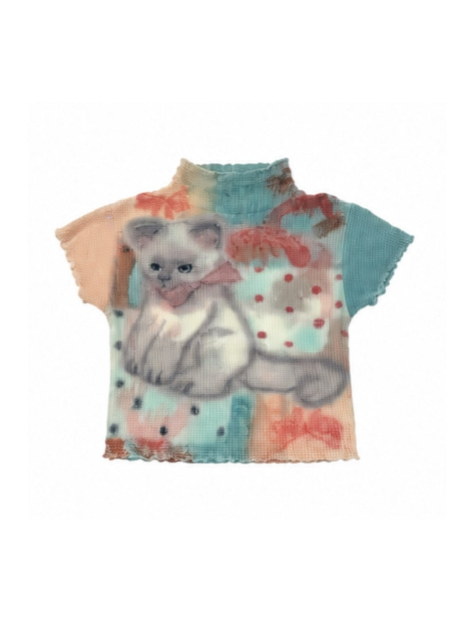 国際配送【Never mind the XU】popcorn shirring baby tee cat