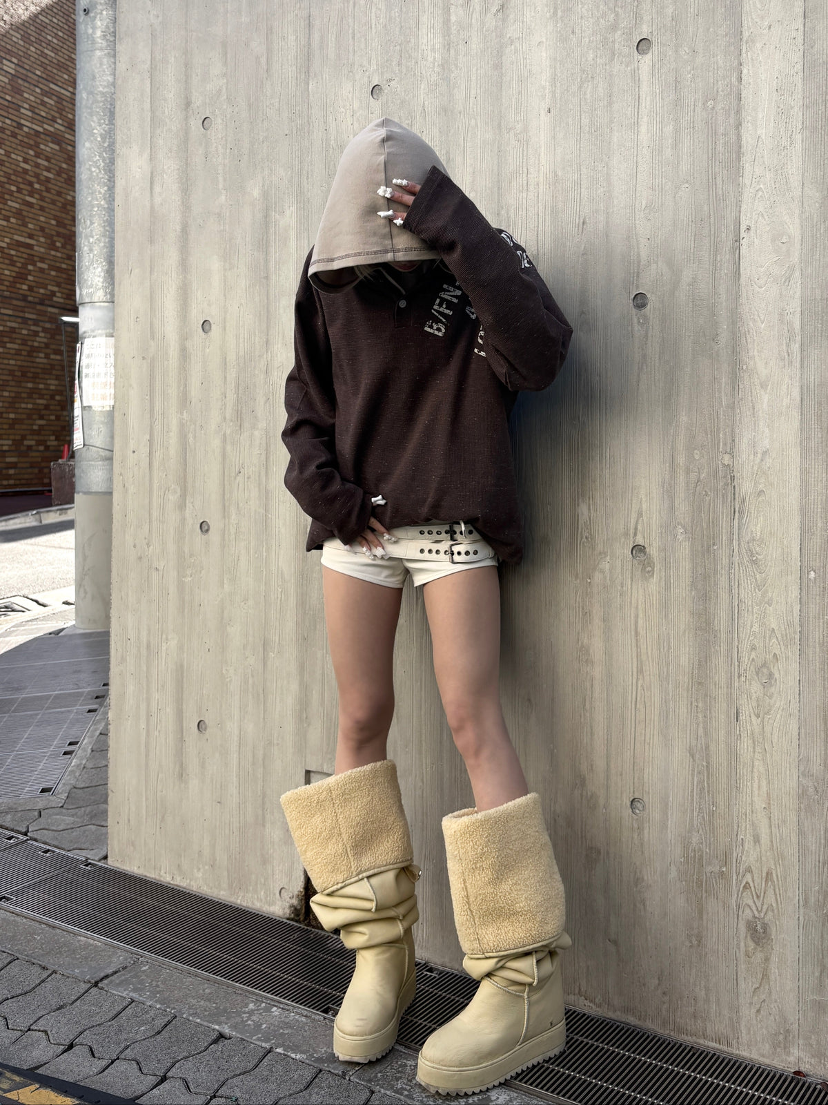 受注制【Never mind the XU】waffle henley long sleeve (4color)