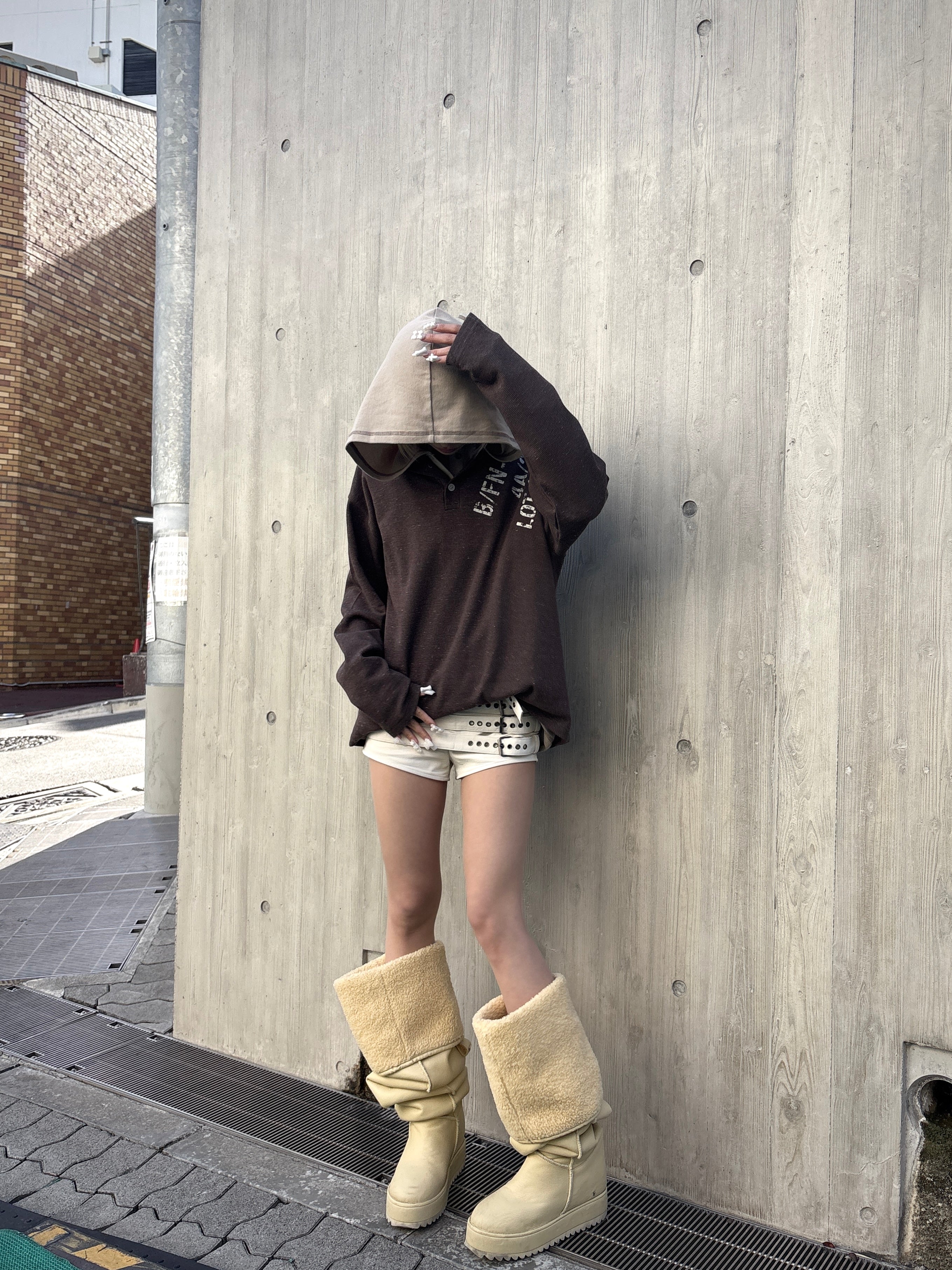 受注制【Never mind the XU】waffle henley long sleeve (4color