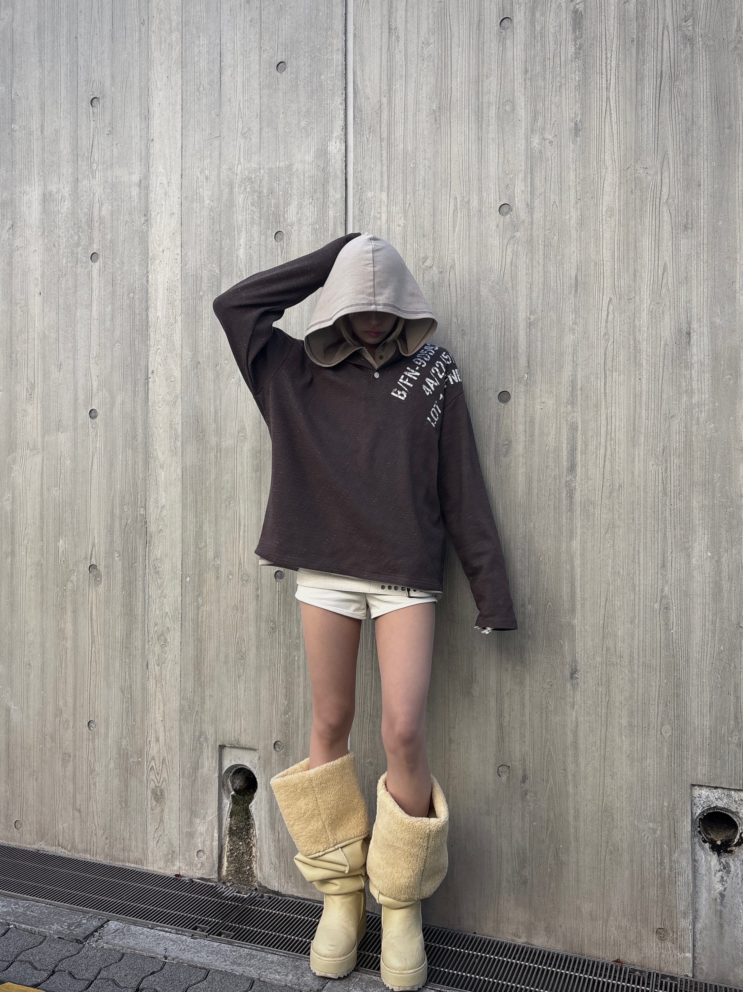 受注制【Never mind the XU】waffle henley long sleeve (4color