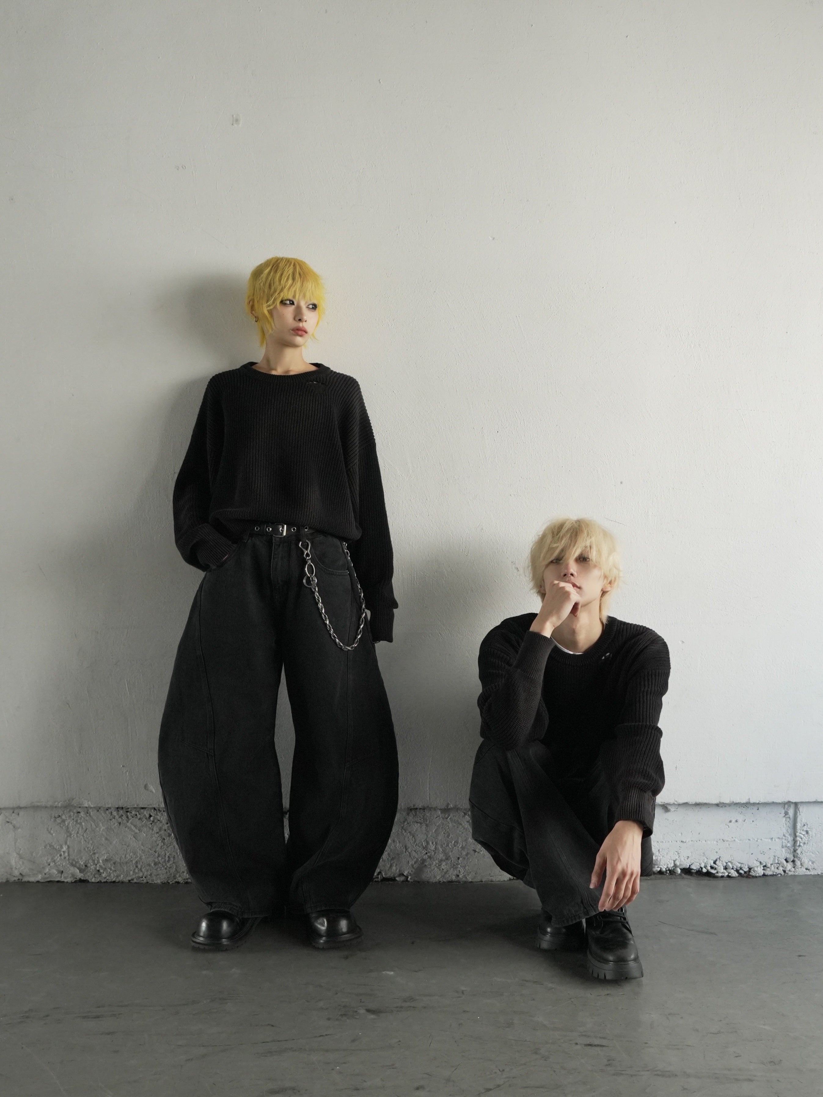 【CHIKASHITSU PLUS HIGH】Barrel leg curve denim pants