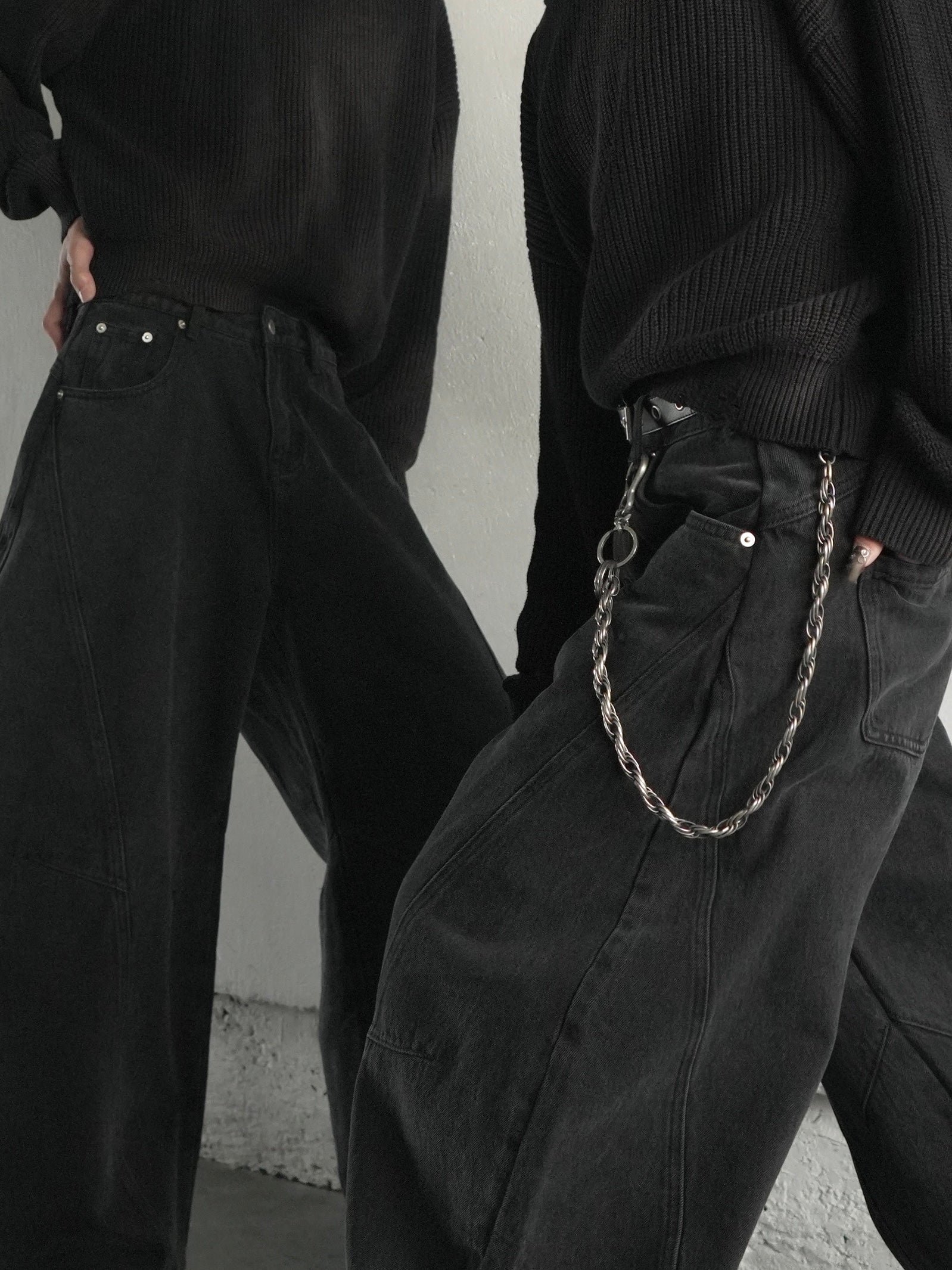 【CHIKASHITSU PLUS HIGH】Barrel leg curve denim pants