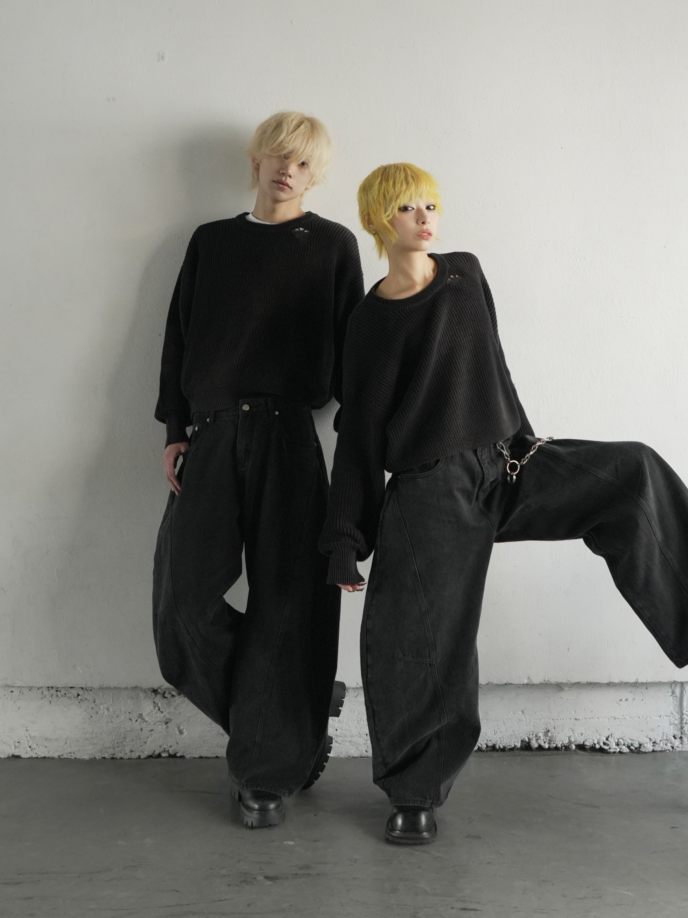 【CHIKASHITSU PLUS HIGH】Barrel leg curve denim pants