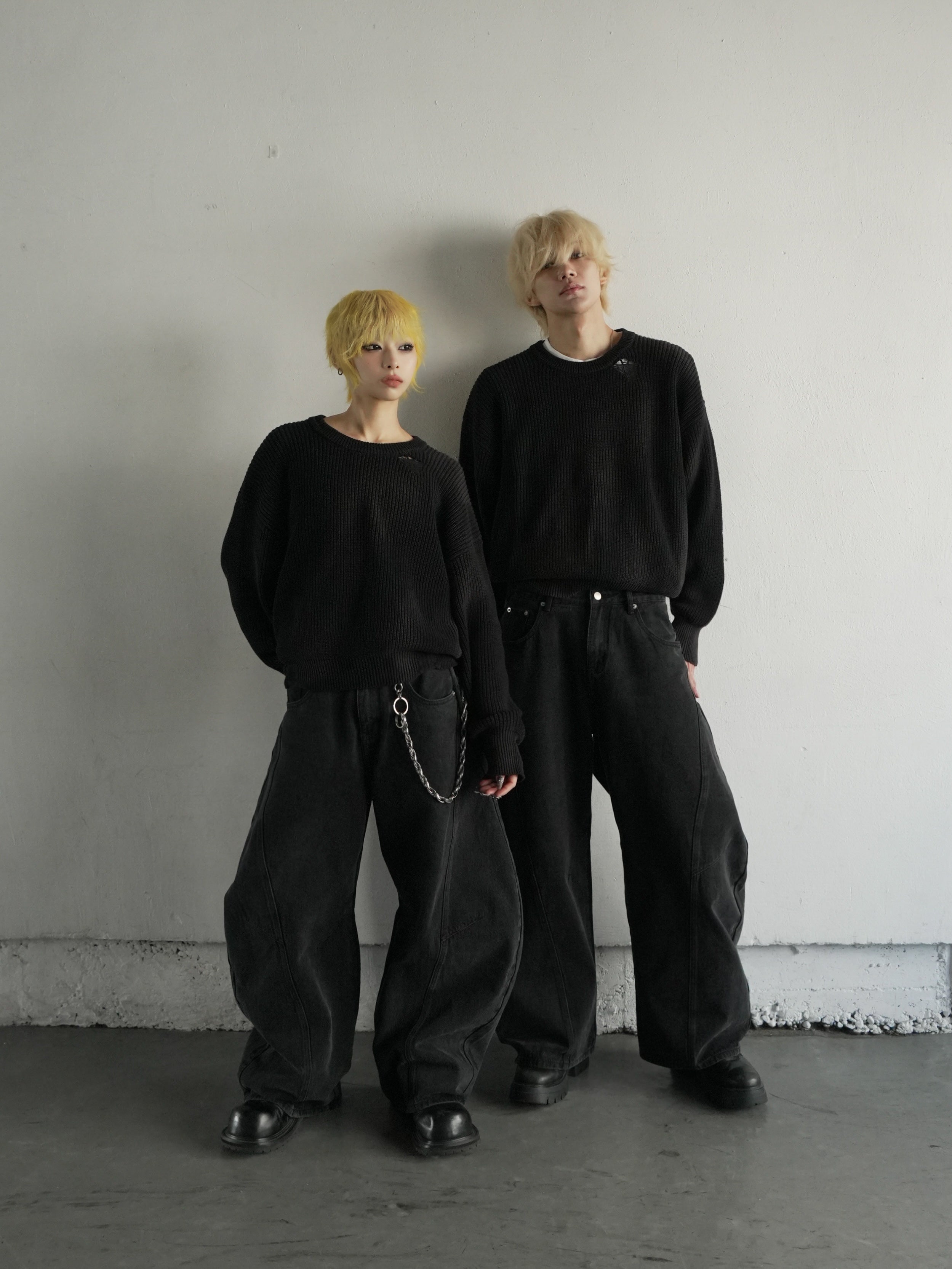 【CHIKASHITSU PLUS HIGH】Barrel leg curve denim pants