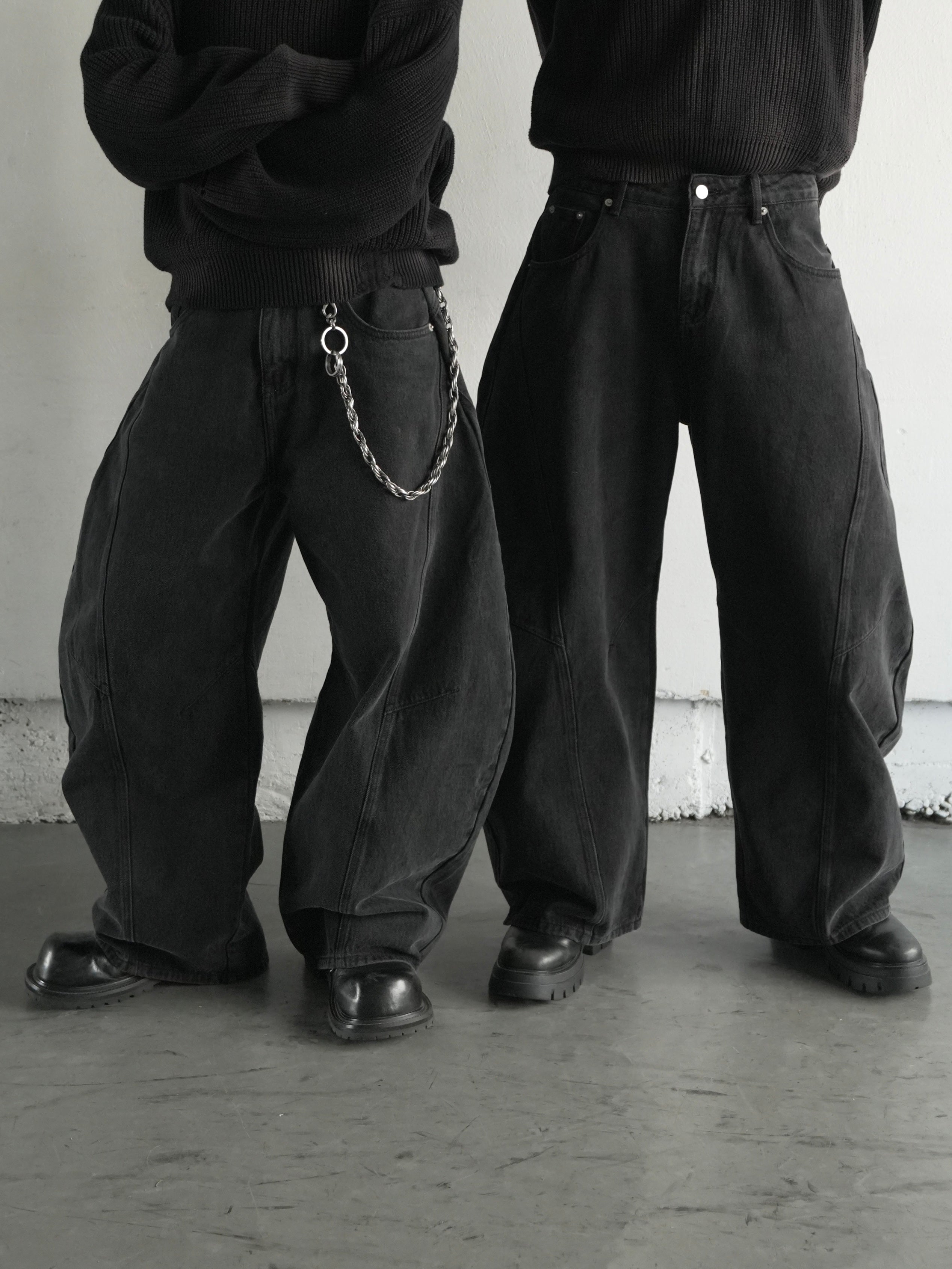【CHIKASHITSU PLUS HIGH】Barrel leg curve denim pants